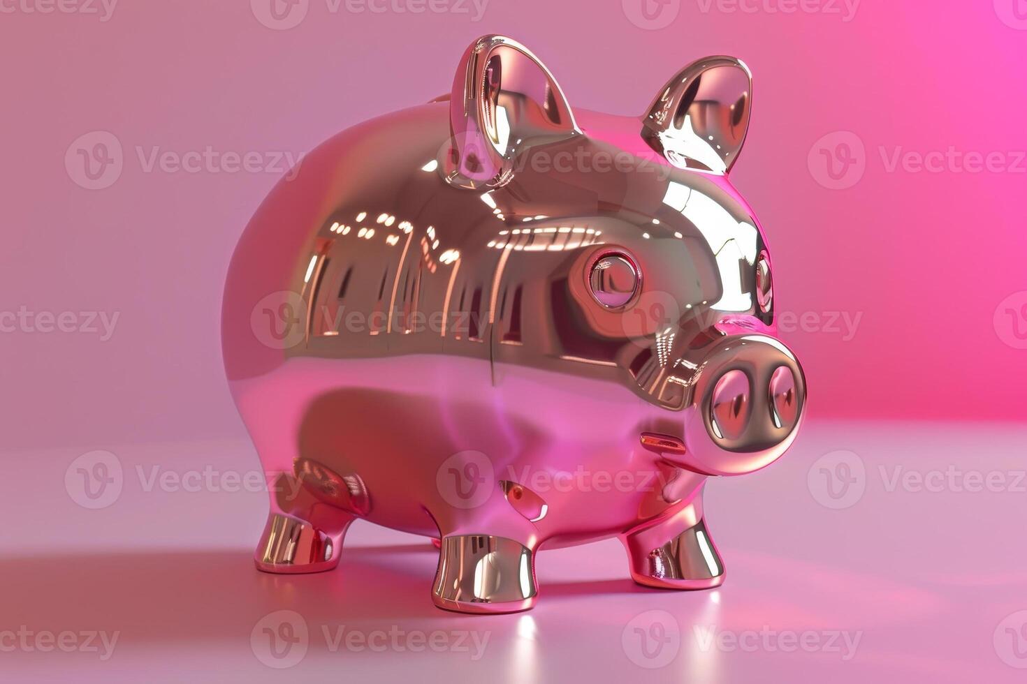 Pink piggy bank on pink background 3d render photo