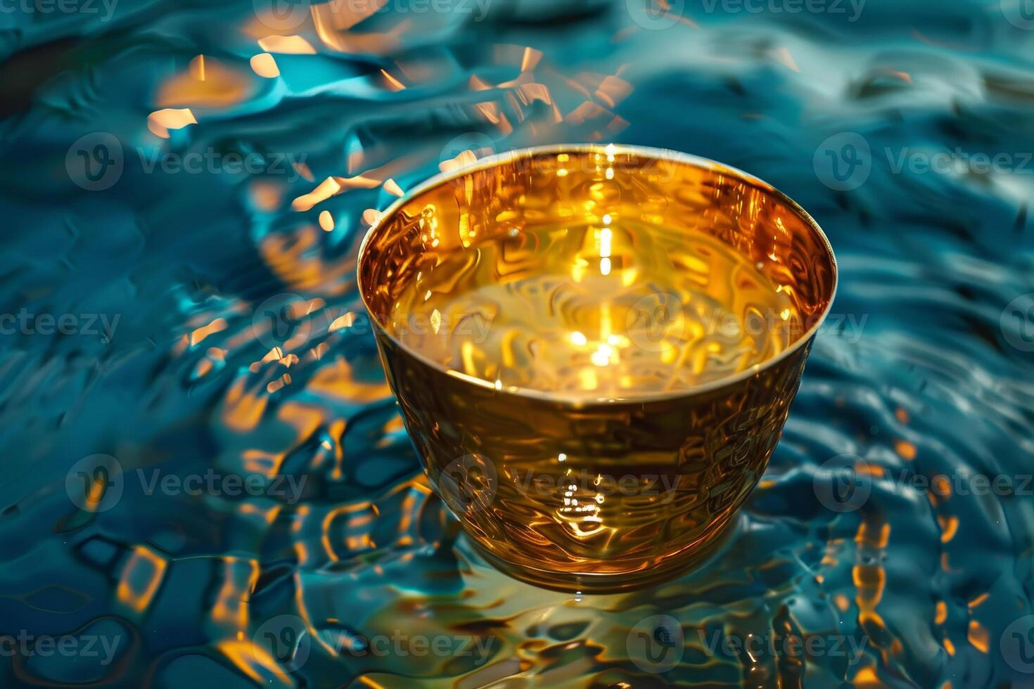 A golden cup sitting on top of water photo