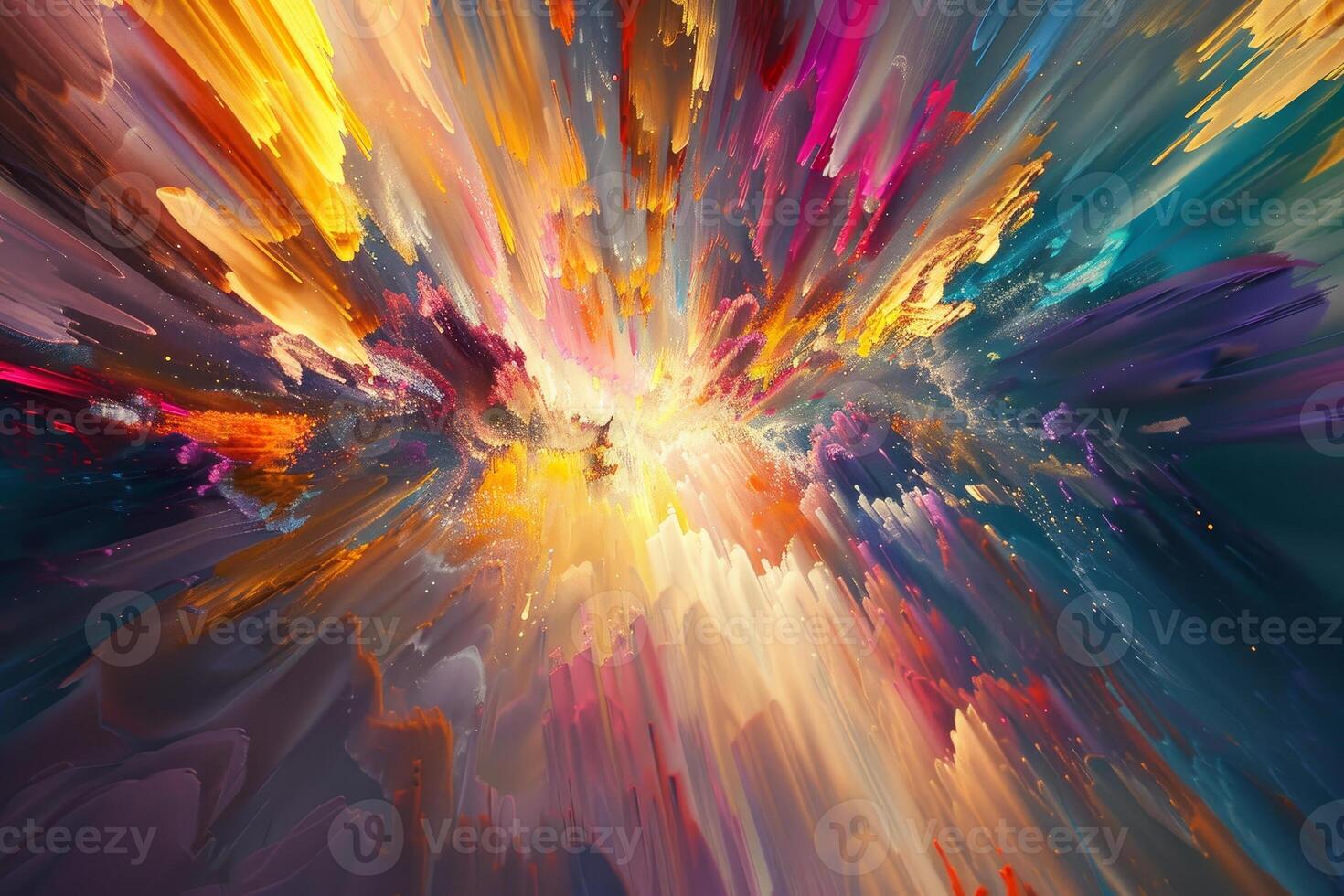A colorful explosion of paint splatters in the air photo