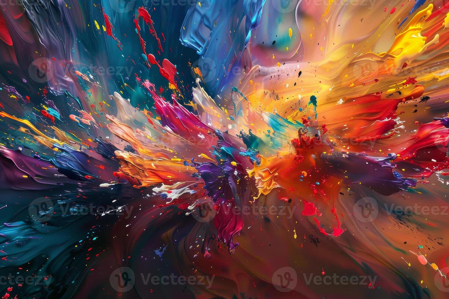 A colorful explosion of paint splatters on a canvas photo