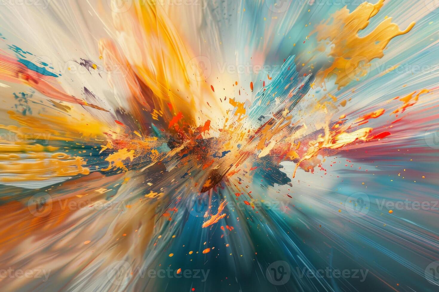 A painting of a colorful explosion with splatters of paint photo