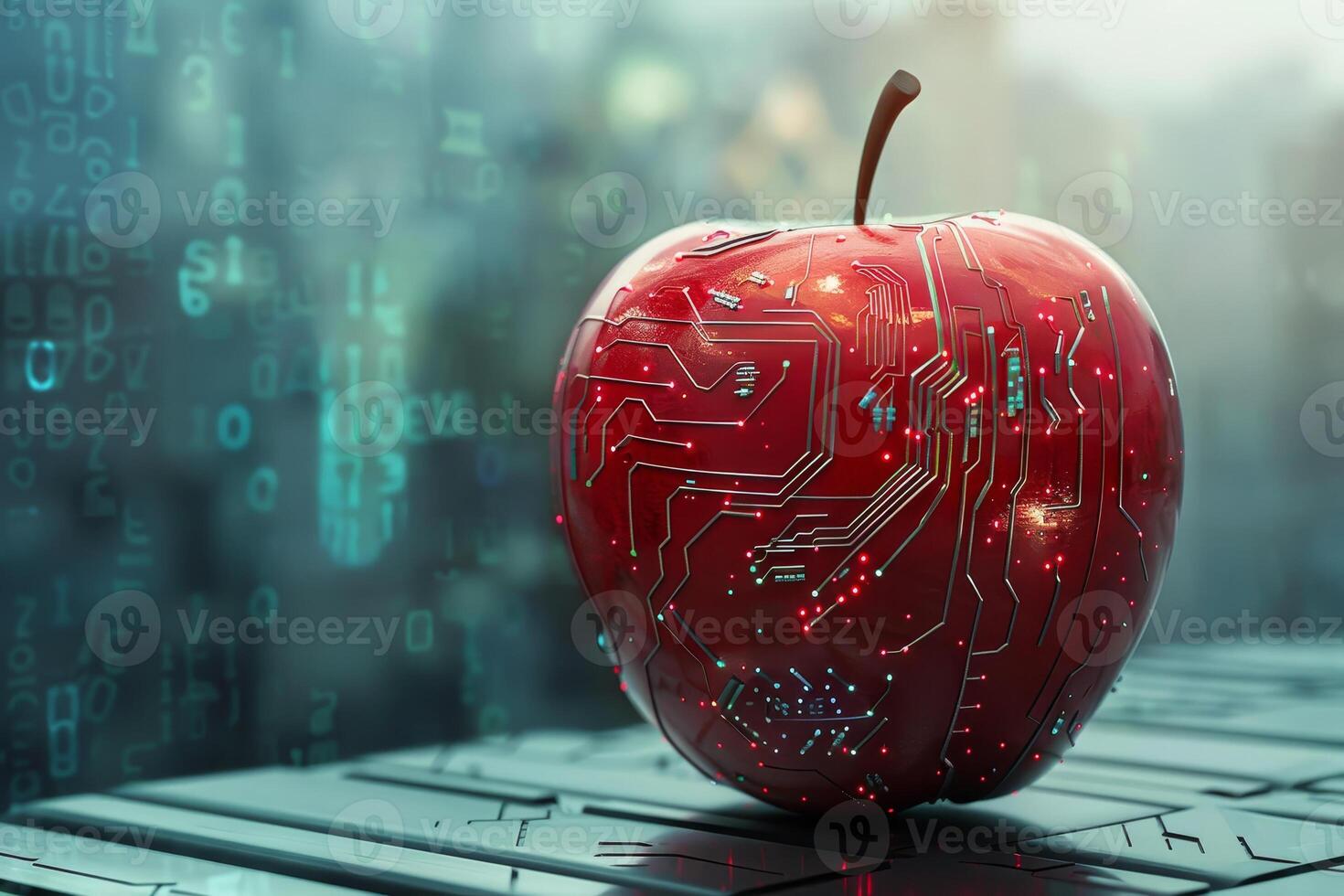 An apple with circuit board on it photo