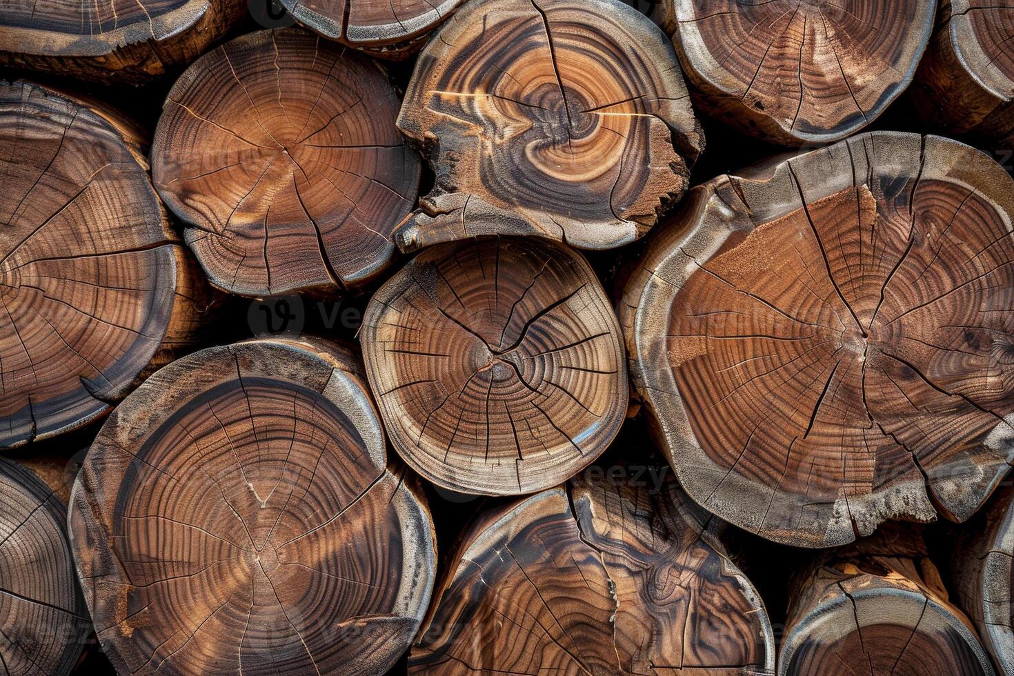 A pile of logs with a circular pattern photo