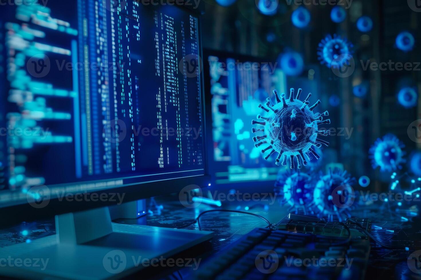 A computer screen with a virus on it photo
