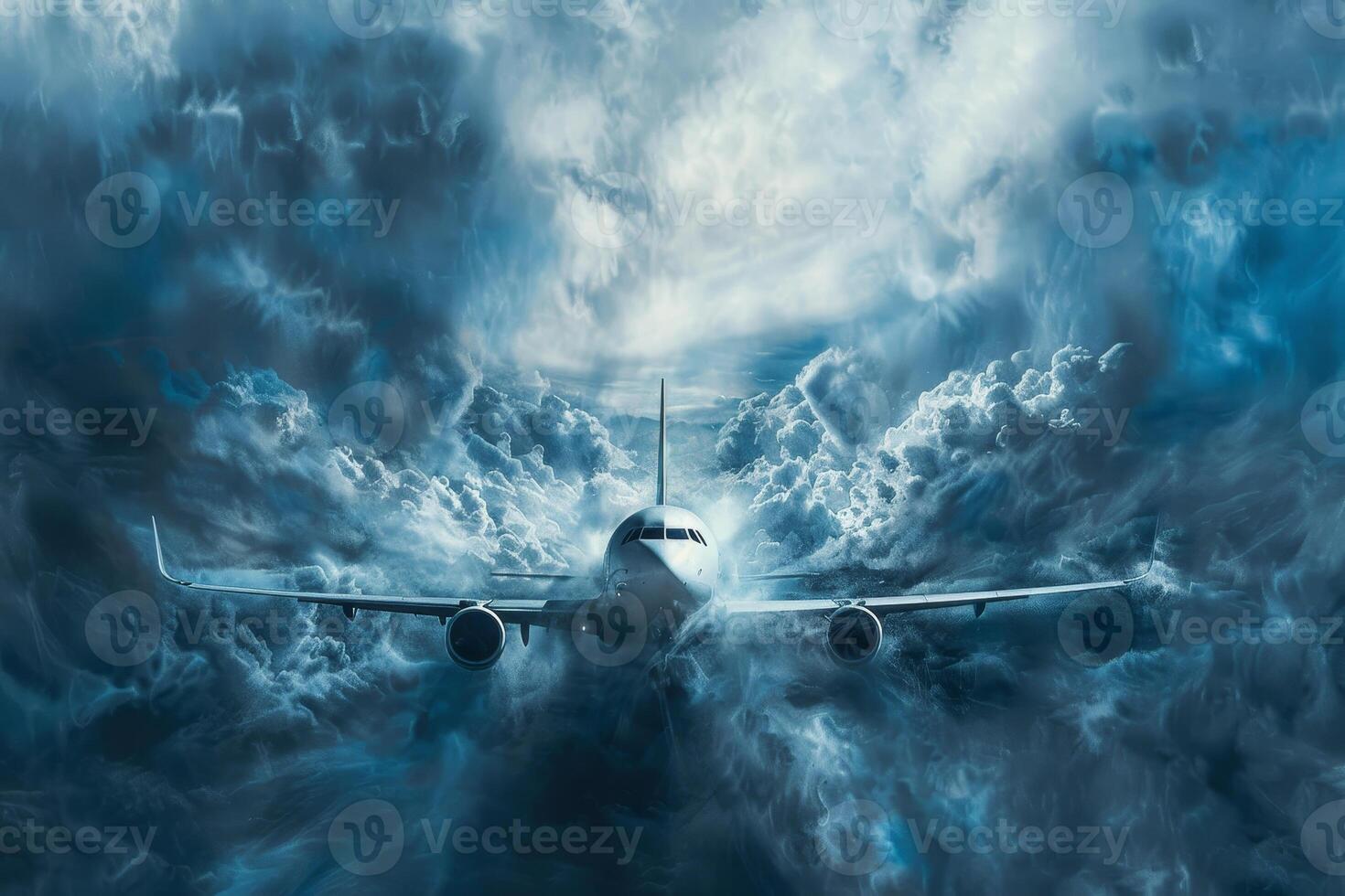 An airplane flying through the clouds photo