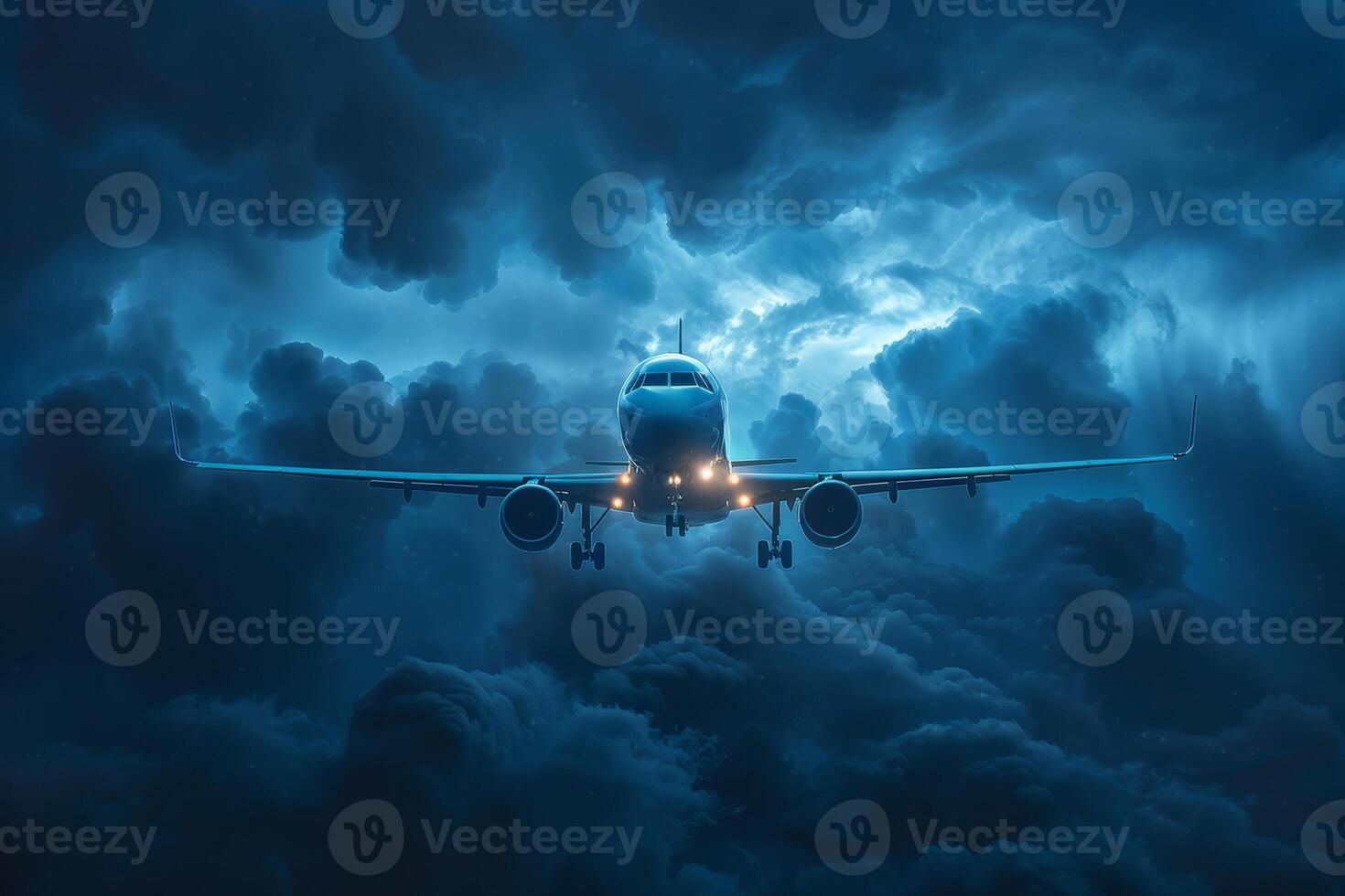 A large jet airplane flying through the clouds photo