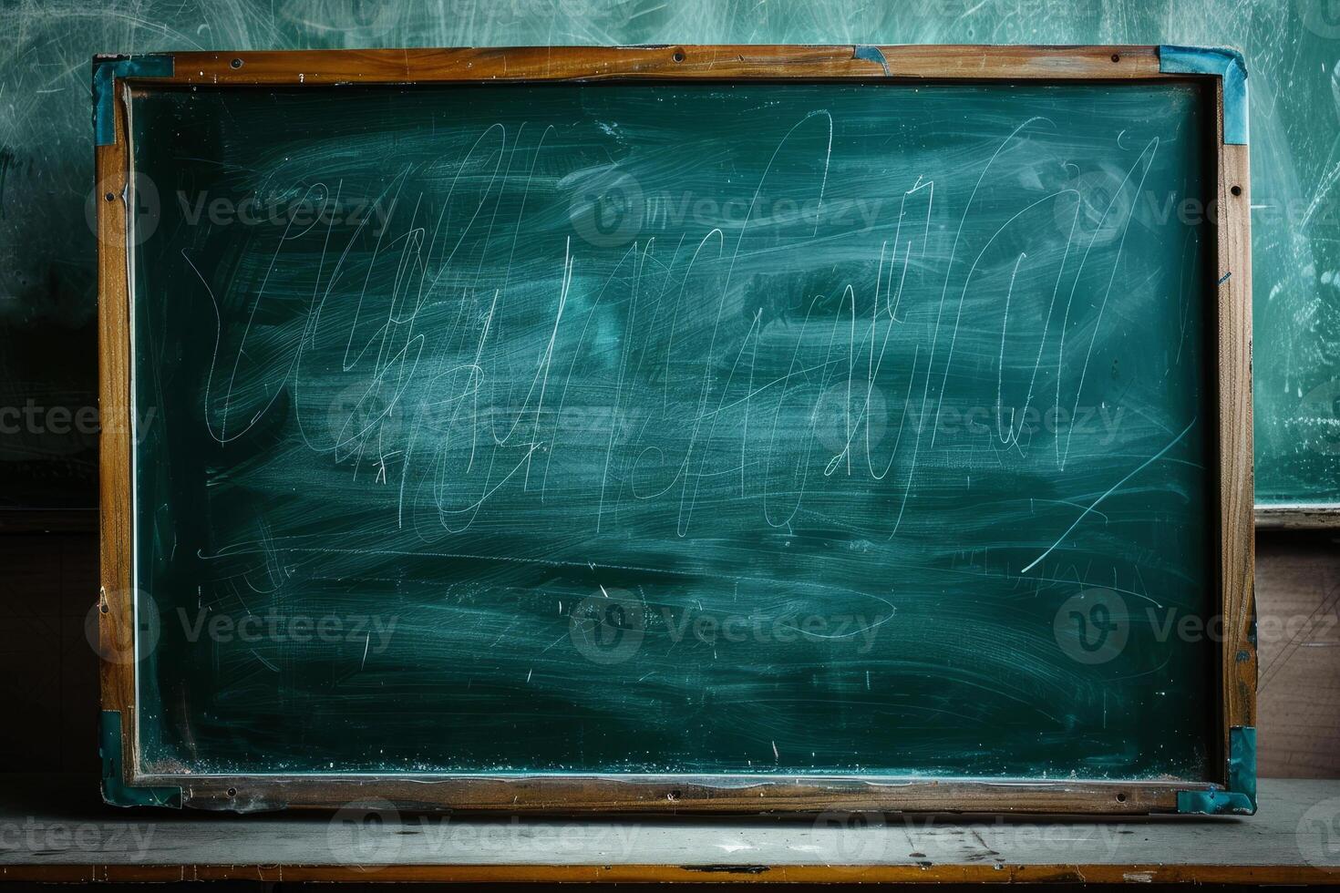 A chalkboard with writing on it in front of a green wall photo