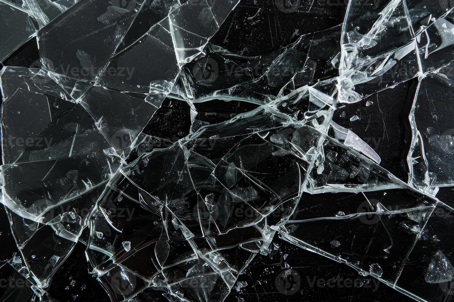 A broken glass window with a black background photo