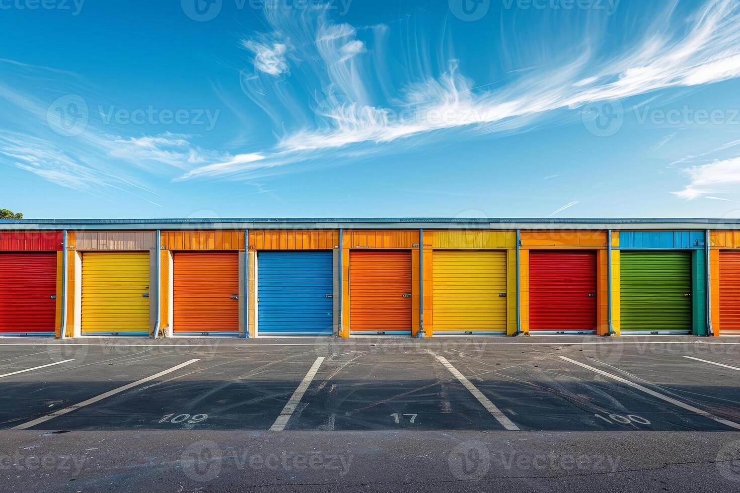 A row of colorful storage units photo