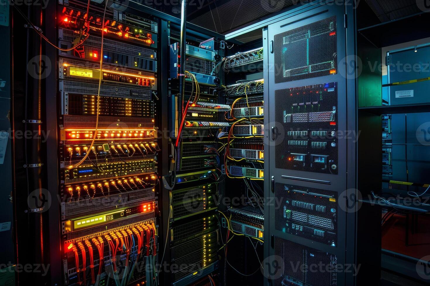 A server rack with many different types of equipment photo