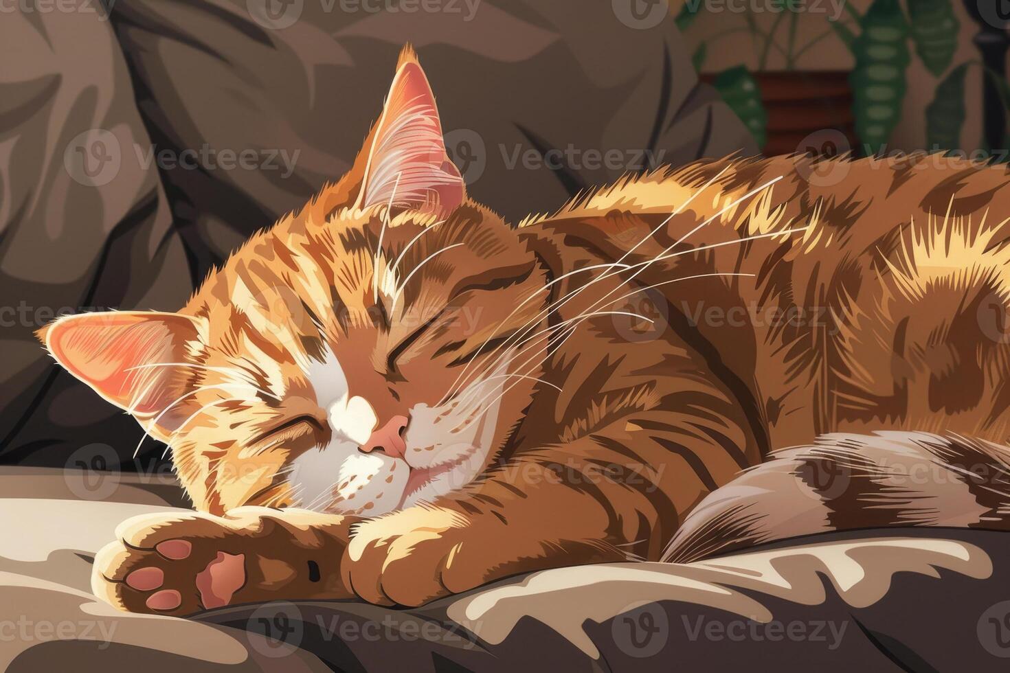 A cat is sleeping on a couch photo