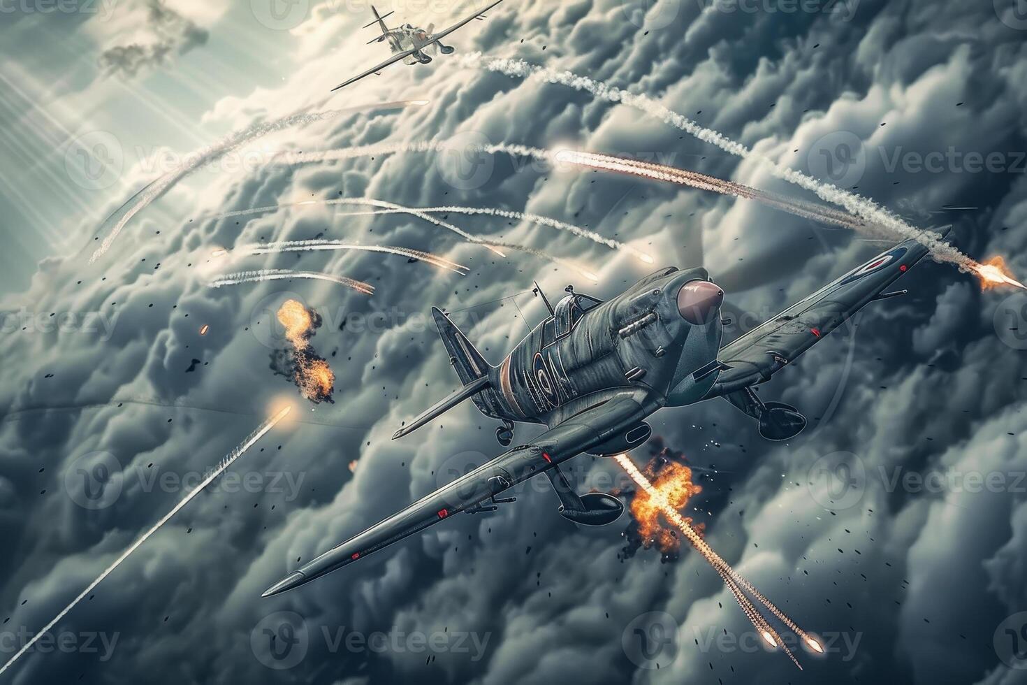 Two planes flying in the sky with smoke coming out of them photo