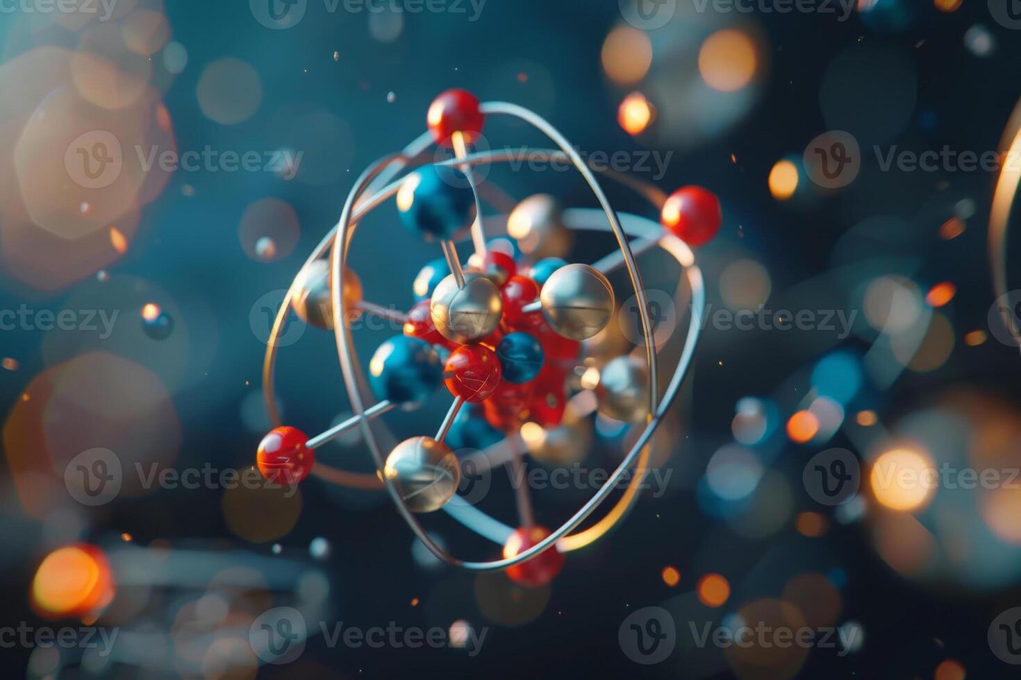 3d rendering of a molecule with a red and blue sphere photo