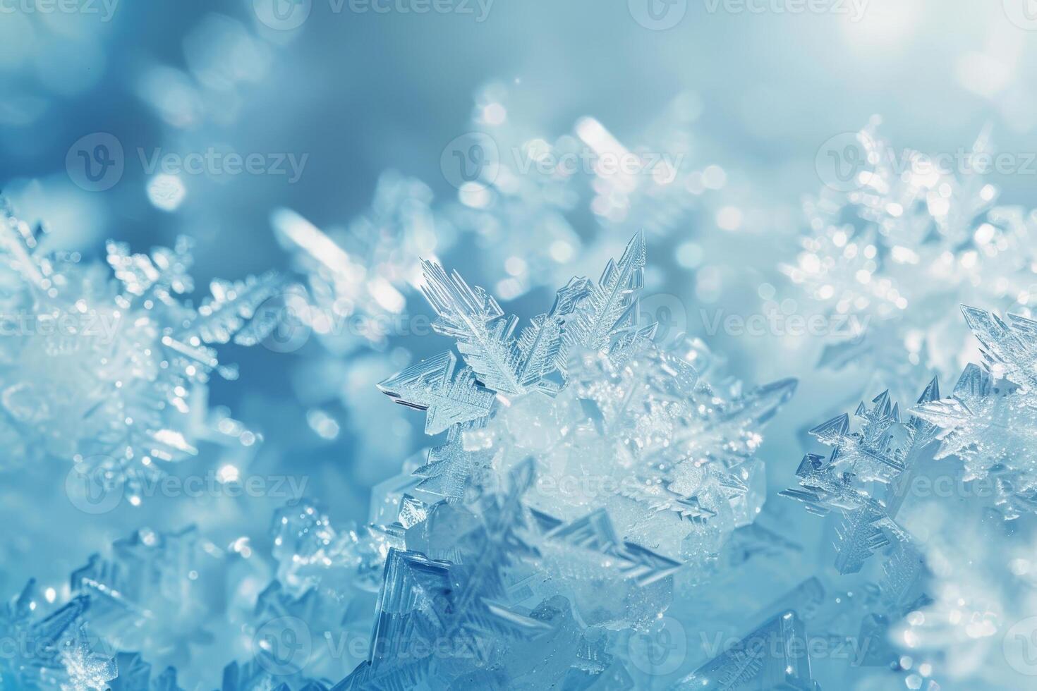 A close up of snowflakes with a blue background photo