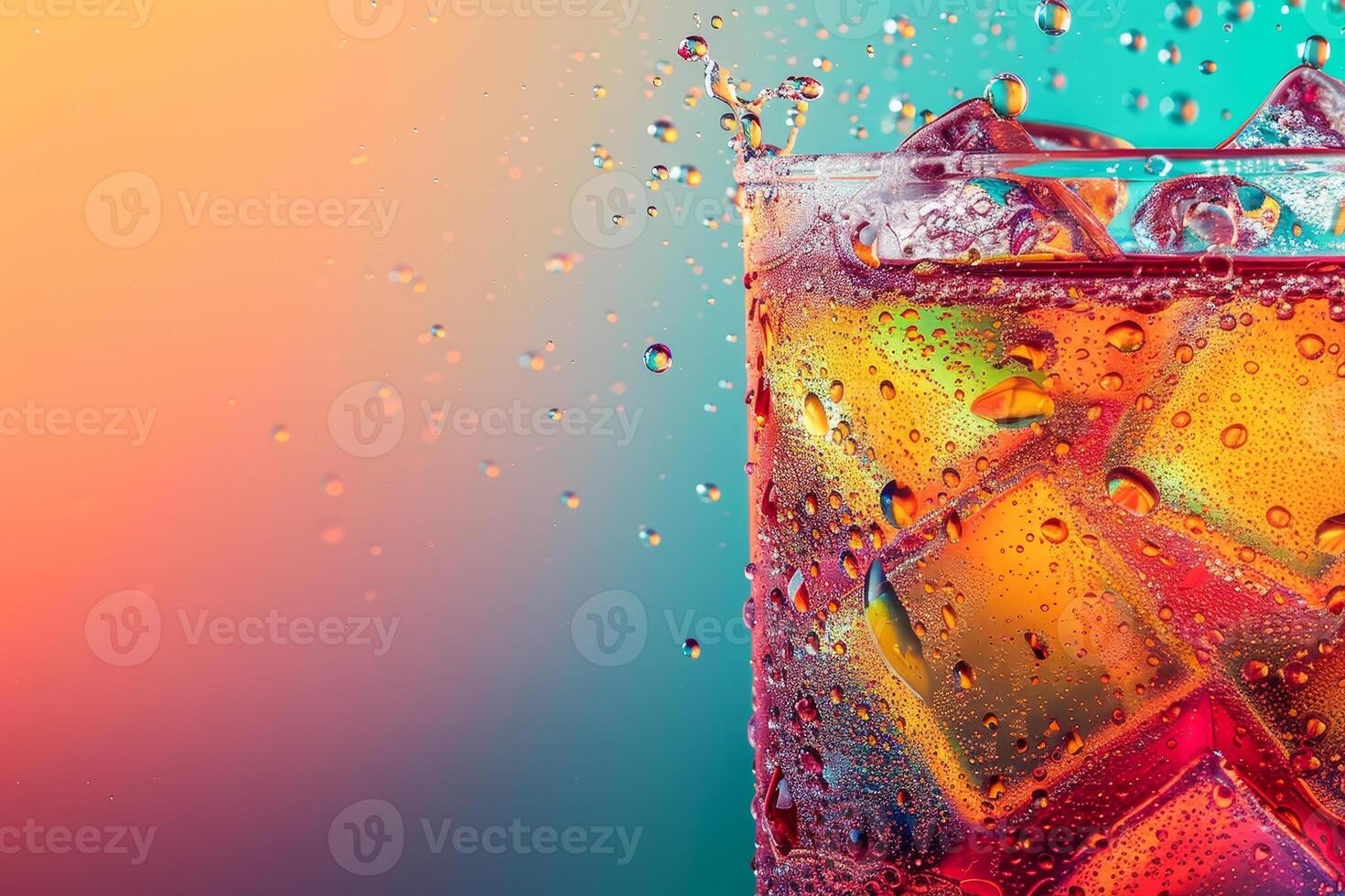 A glass of soda with ice cubes in it photo