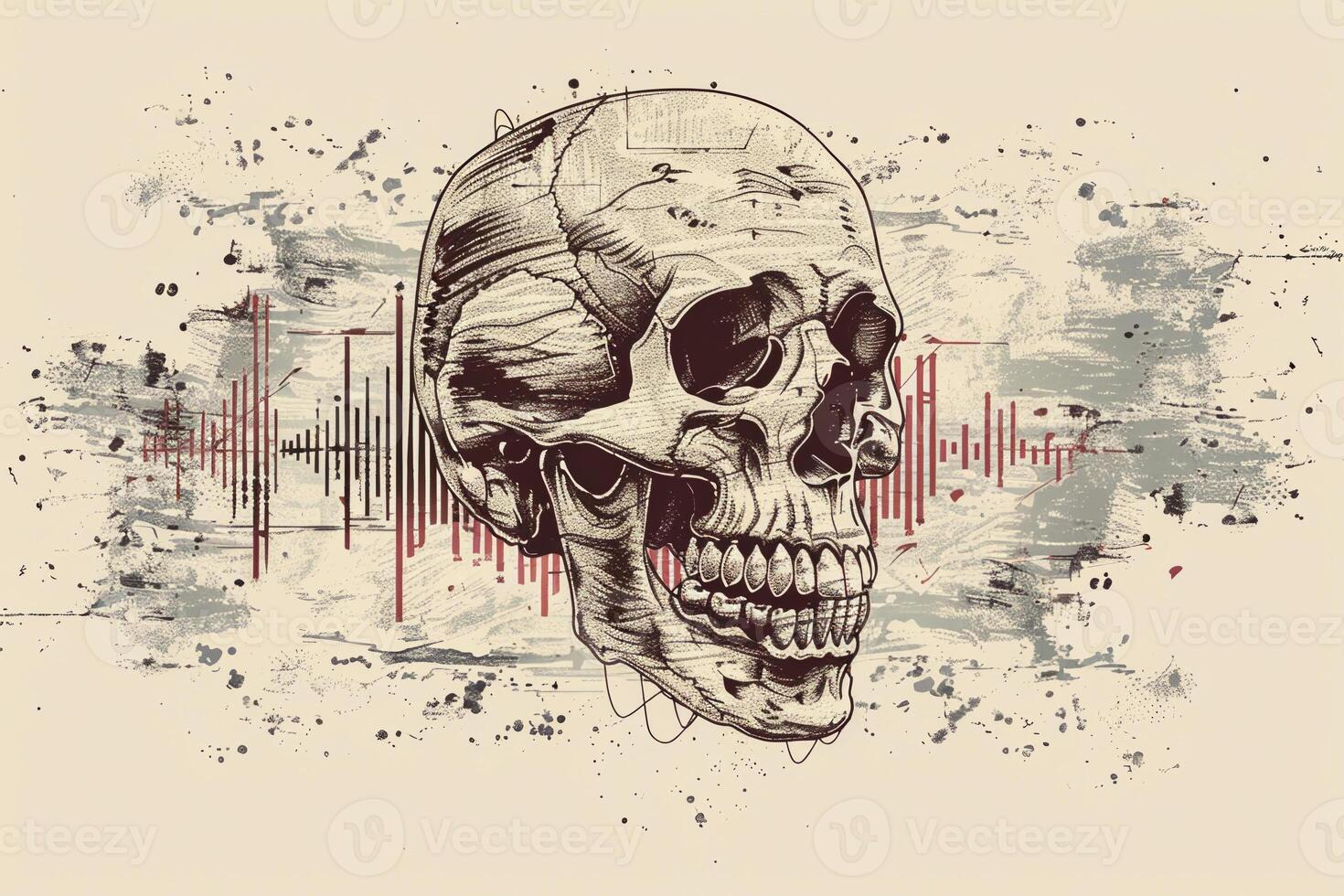 A skull with a red line on it photo