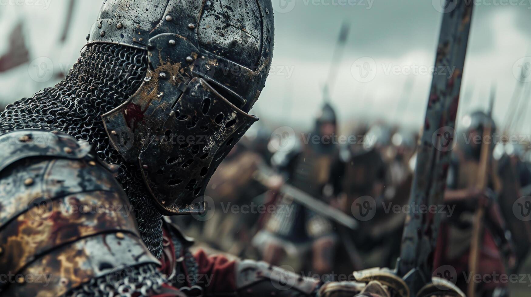 A man in a medieval costume is holding a sword photo