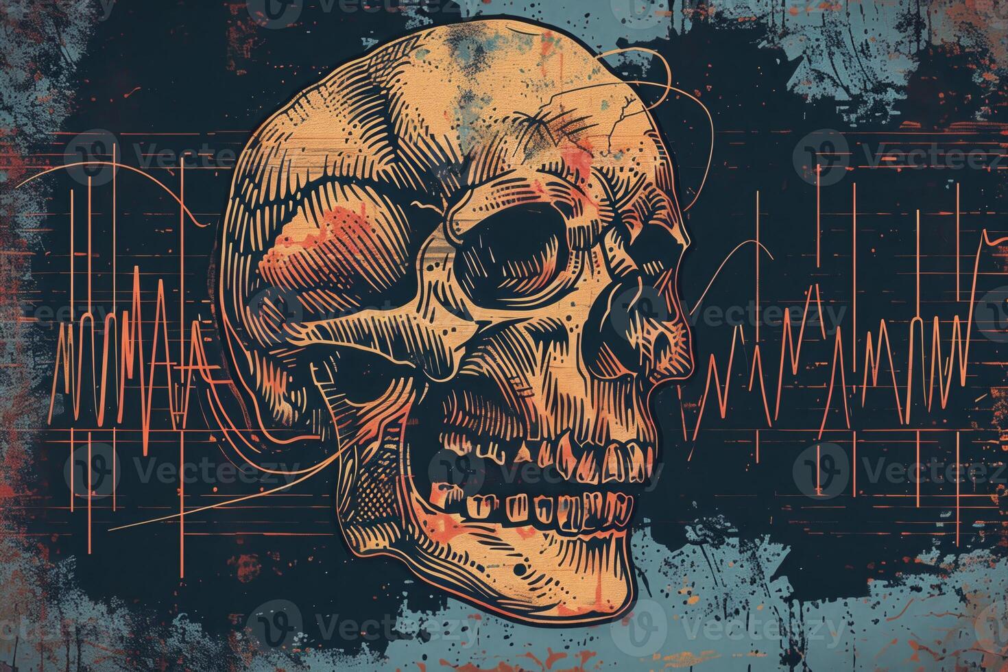 A skull with a smile on its face is on a dark background photo
