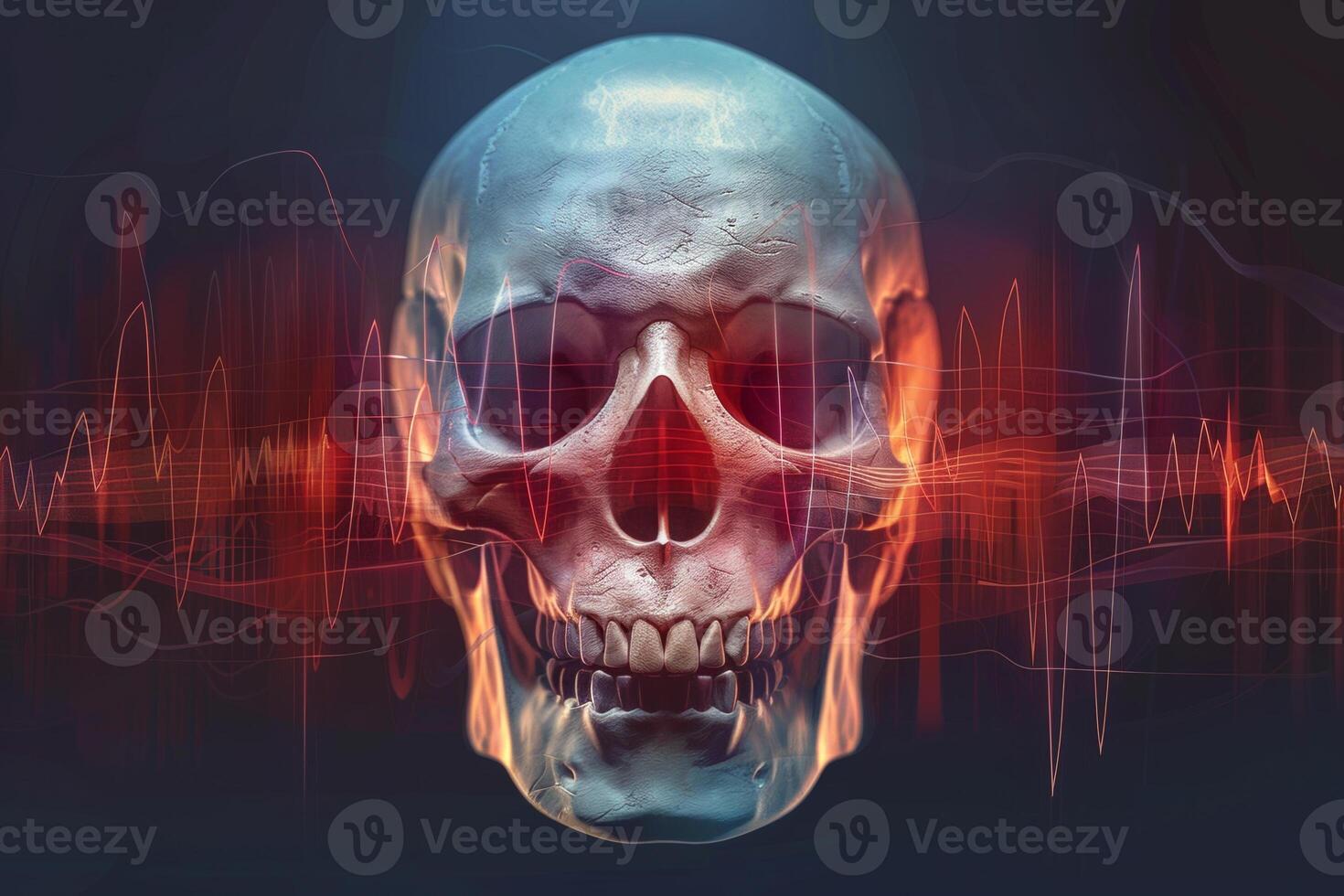 A skull with a red and orange background photo