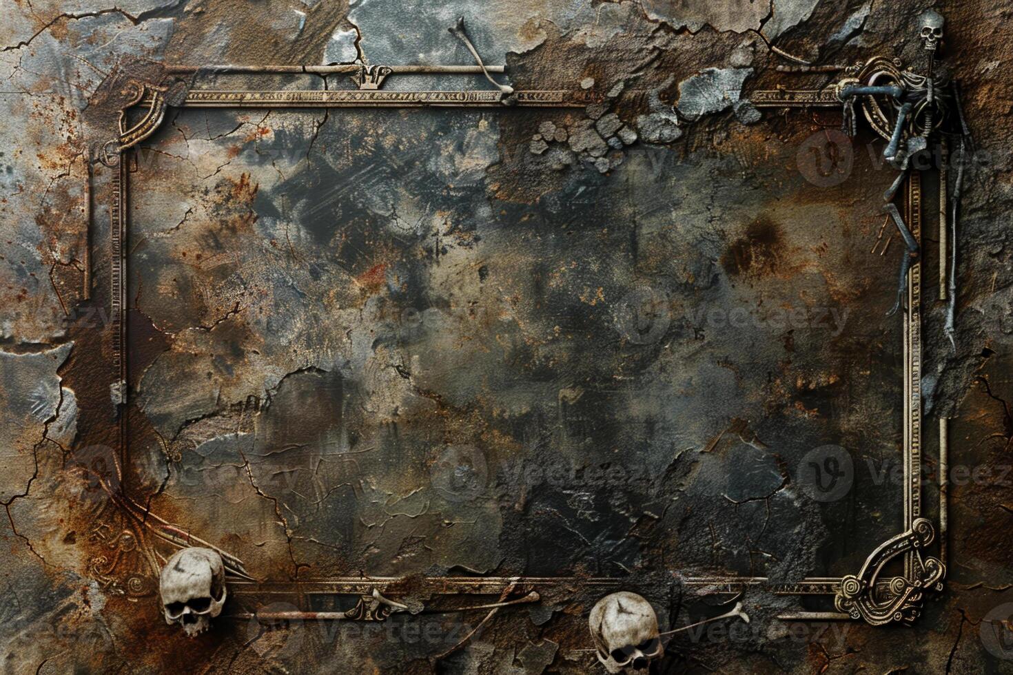 A frame with skulls and bones on it photo
