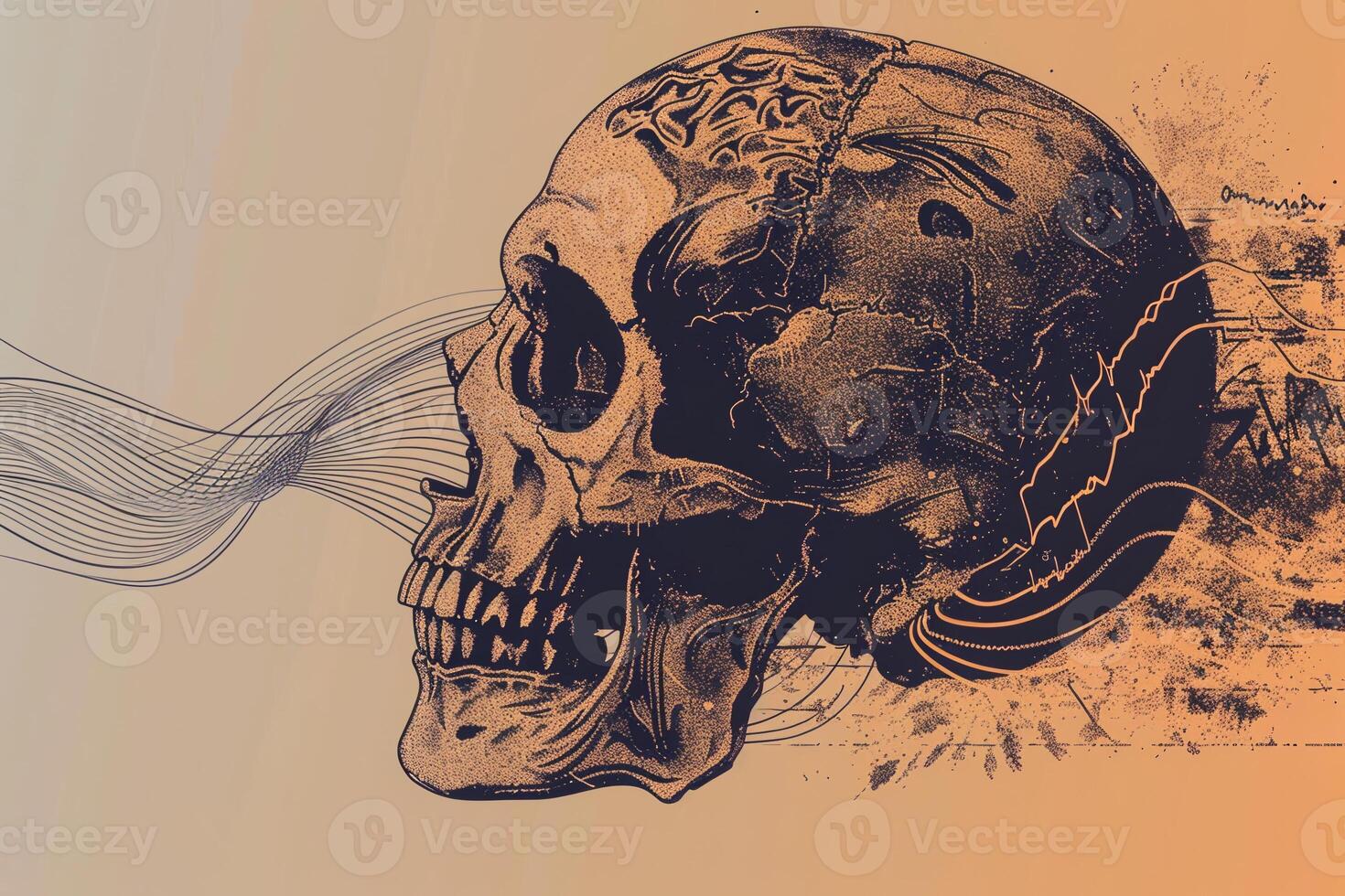 A skull with a wave in the background photo