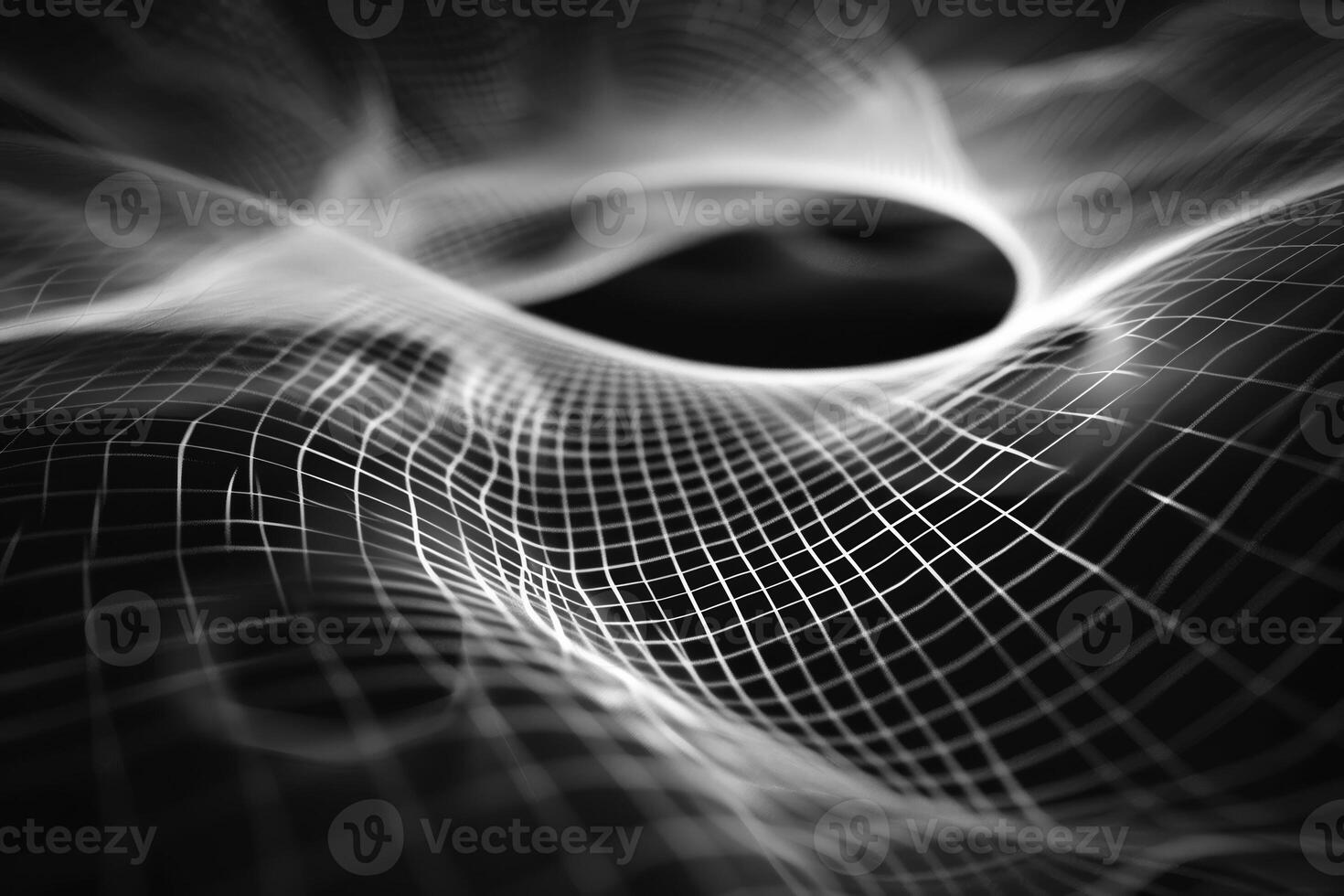 A black and white image of a wave with a hole in the middle photo