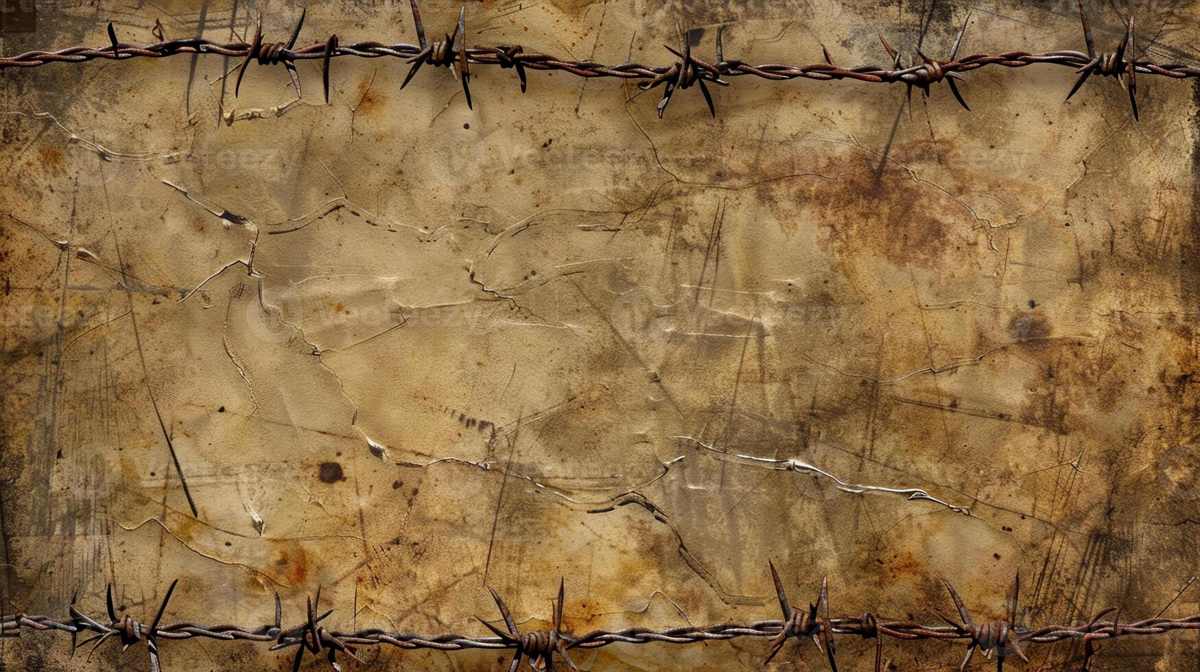 A rusty, old, and worn out wooden board with a wire fence on it photo