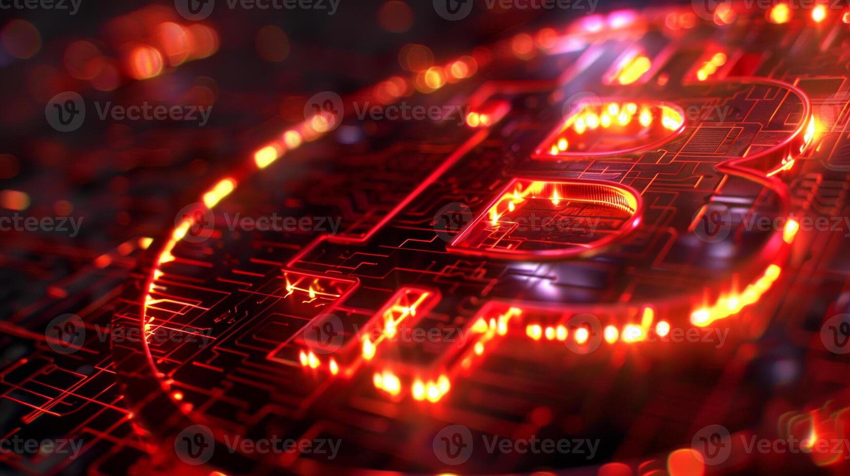 A red and black computer graphic of a B photo
