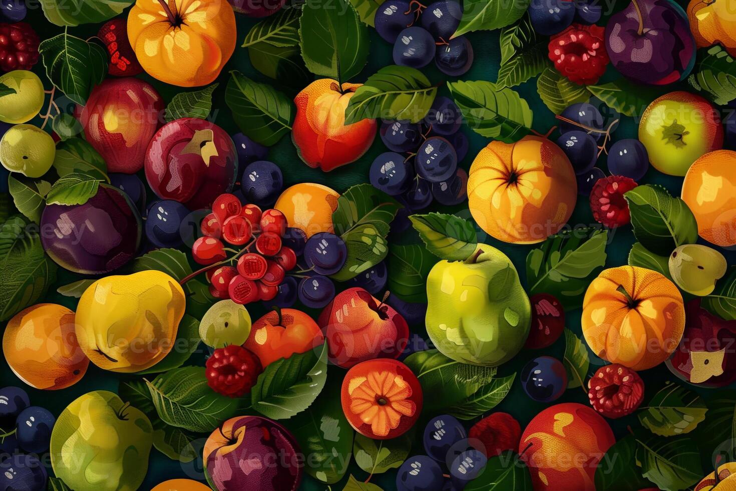 A seamless pattern of fruits and vegetables photo