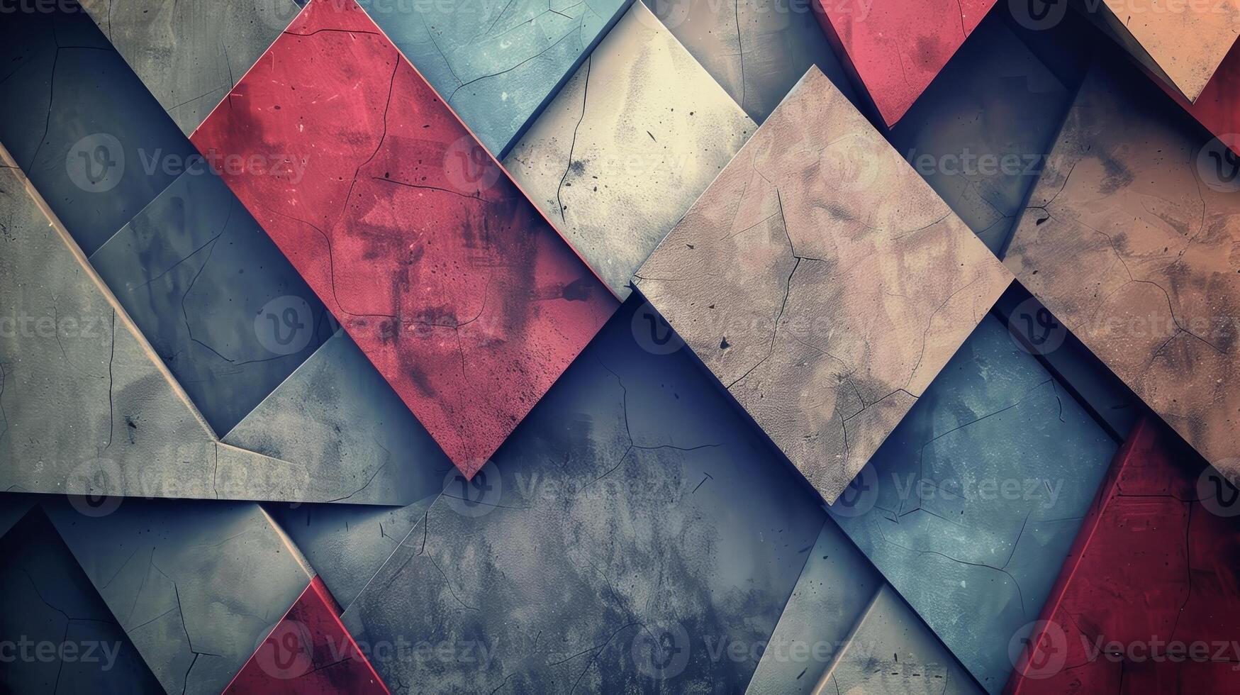 Abstract geometric background with red, blue and white triangles photo