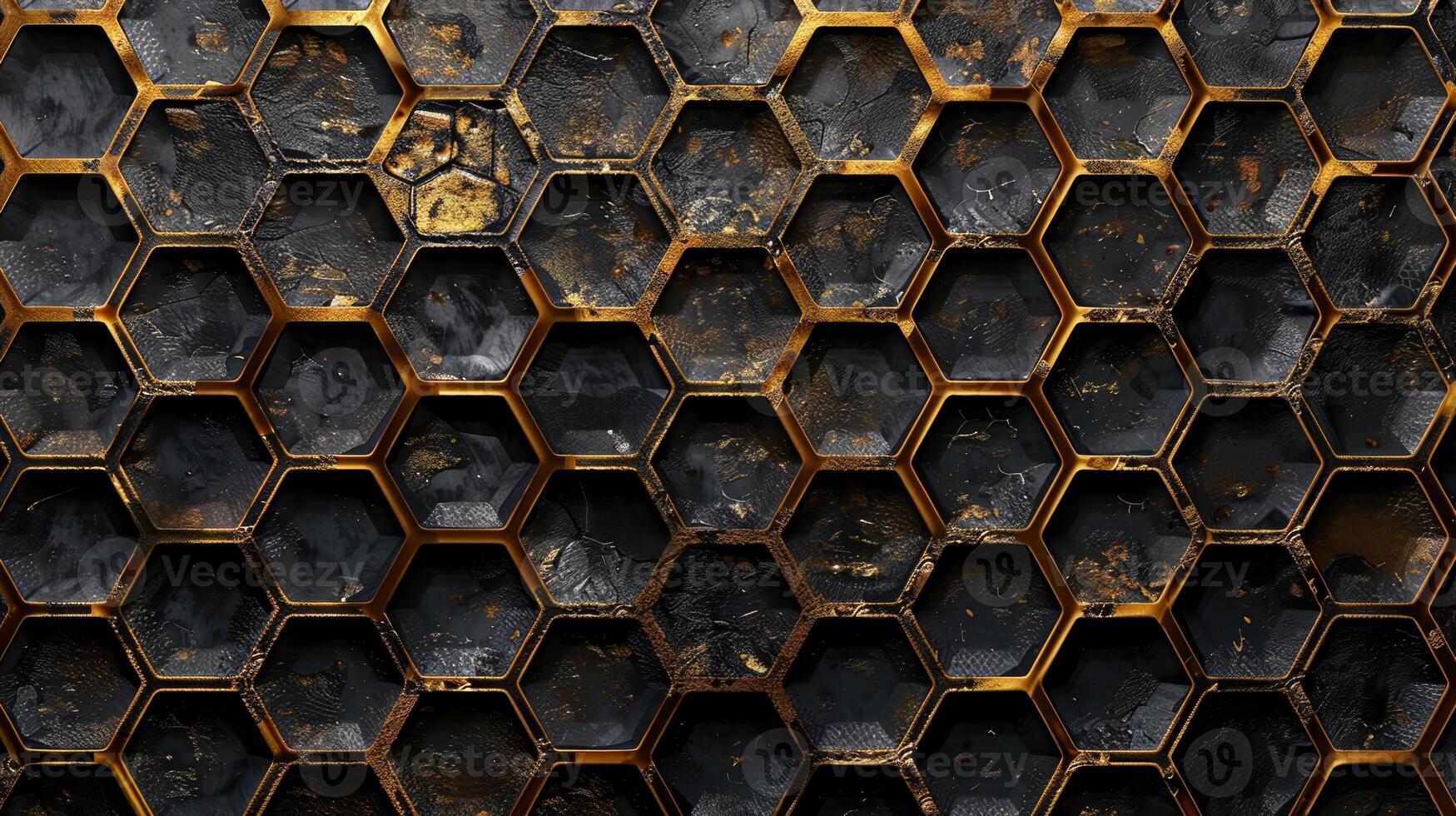 A black and gold hexagonal patterned wall photo