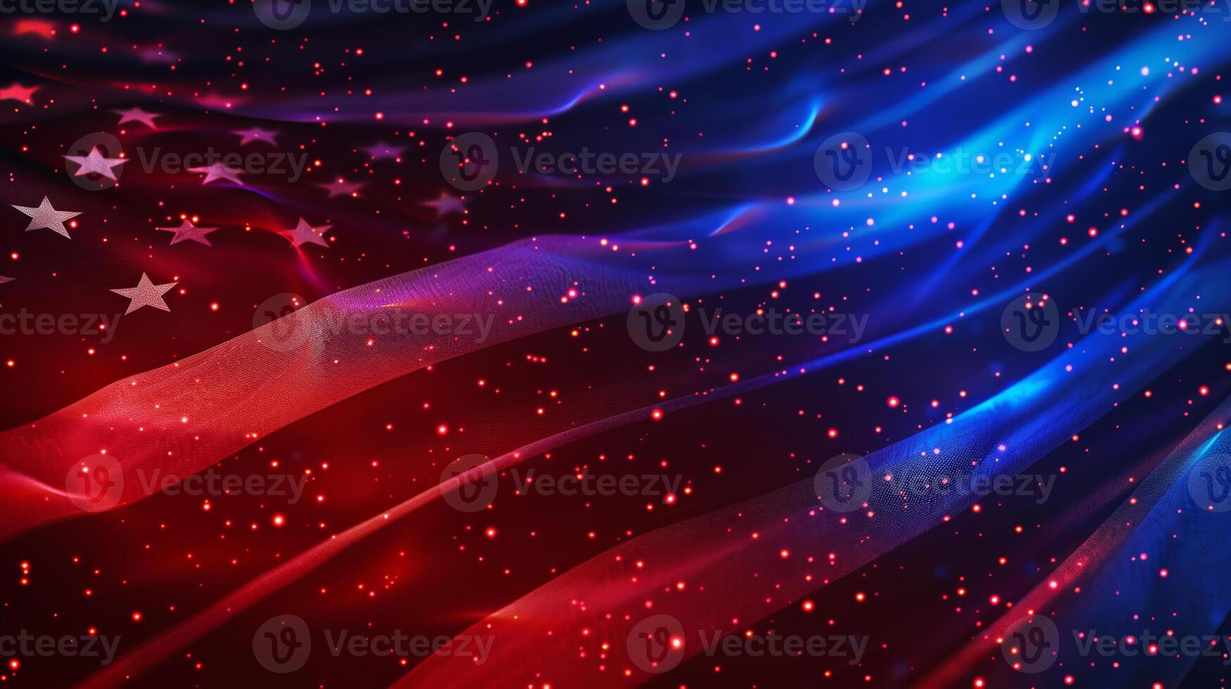 A flag with stars and stripes is shown in a blue and red color scheme photo