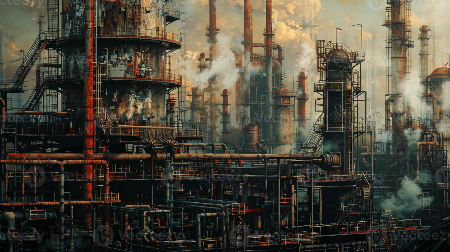 A large industrial plant with smoke billowing out of it photo