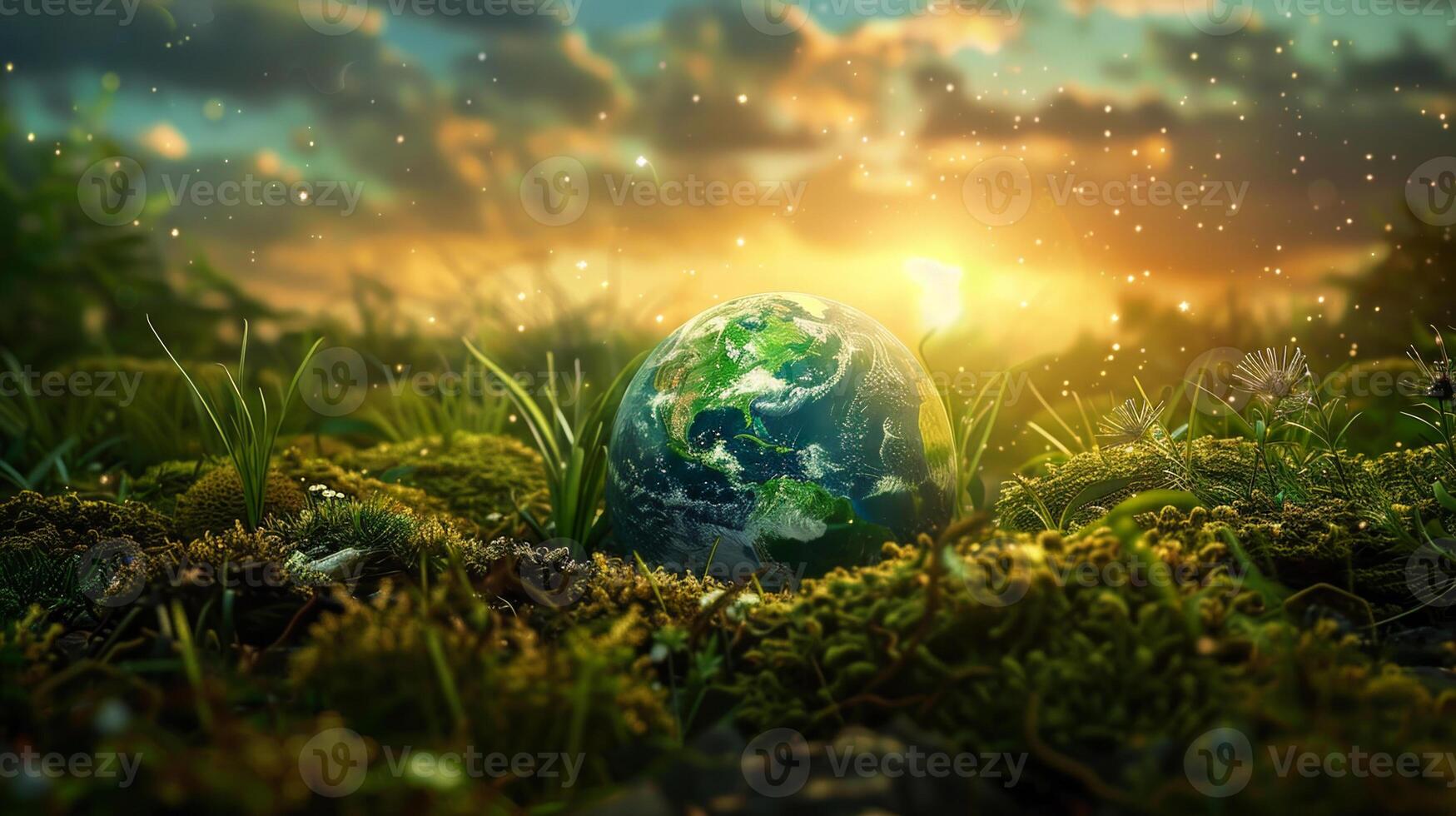 A small globe is sitting on a field of grass photo