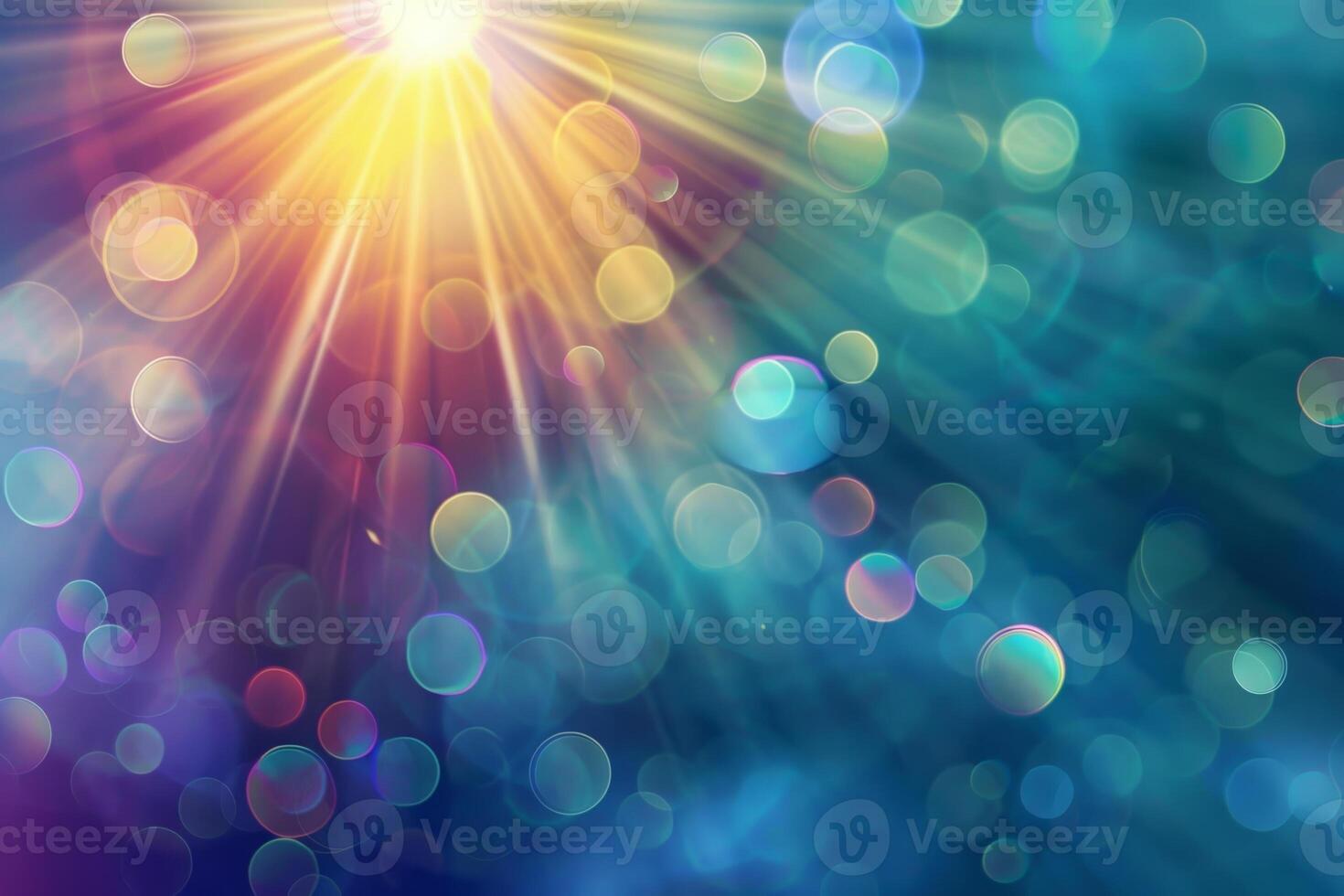 A colorful, blurry background with a bright sun shining through the center photo