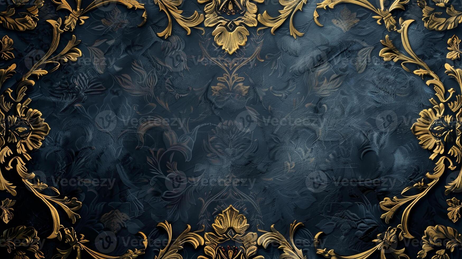 A gold and blue framed background with a floral design photo