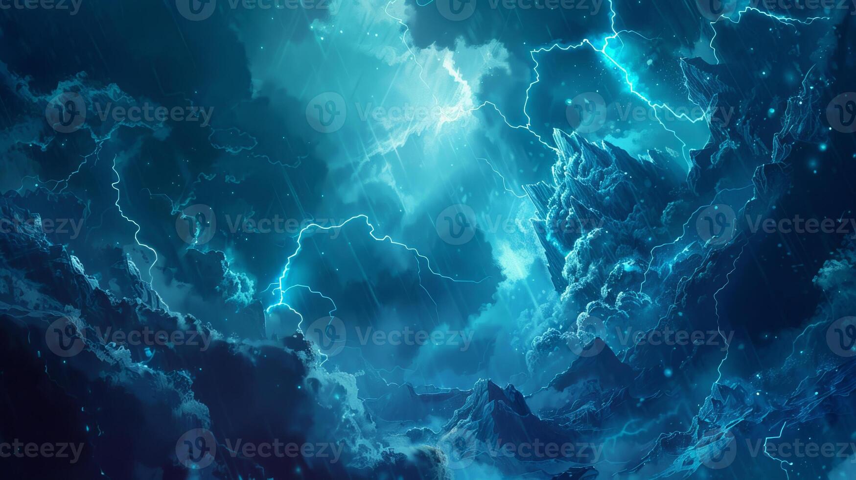 A blue sky with lightning and clouds photo