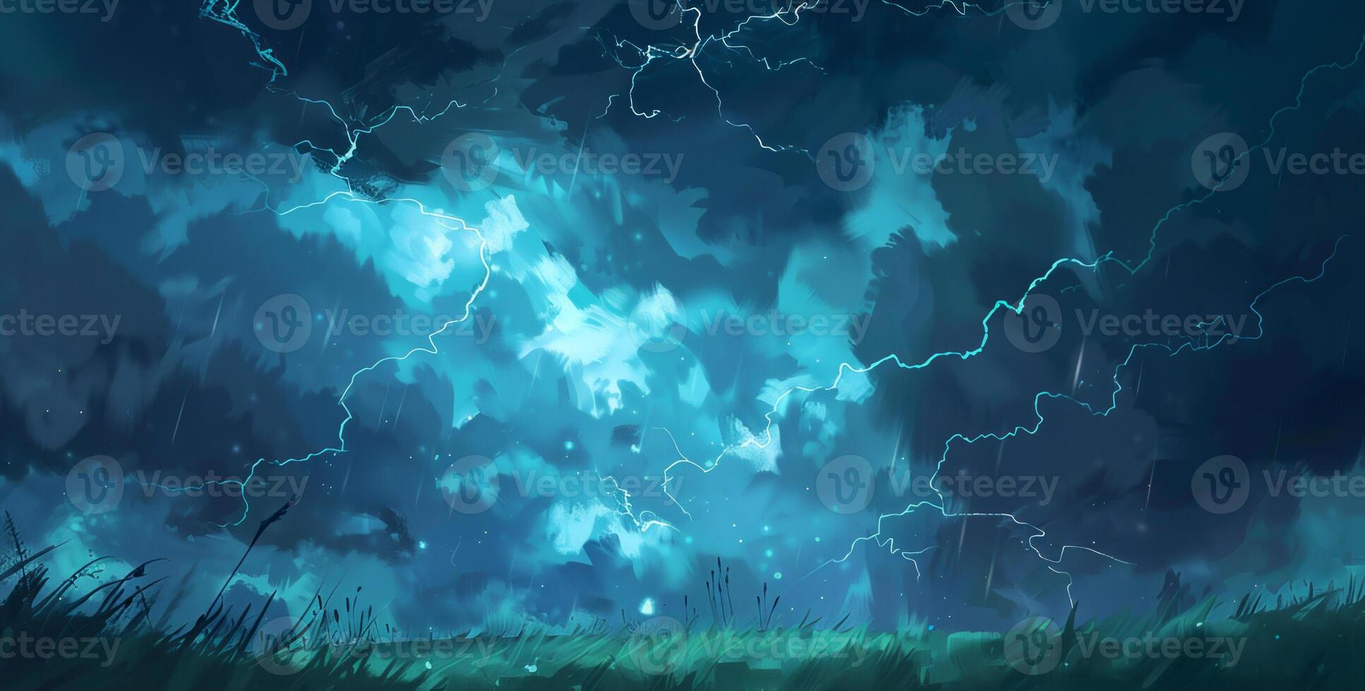 A painting of a stormy sky with lightning bolts photo