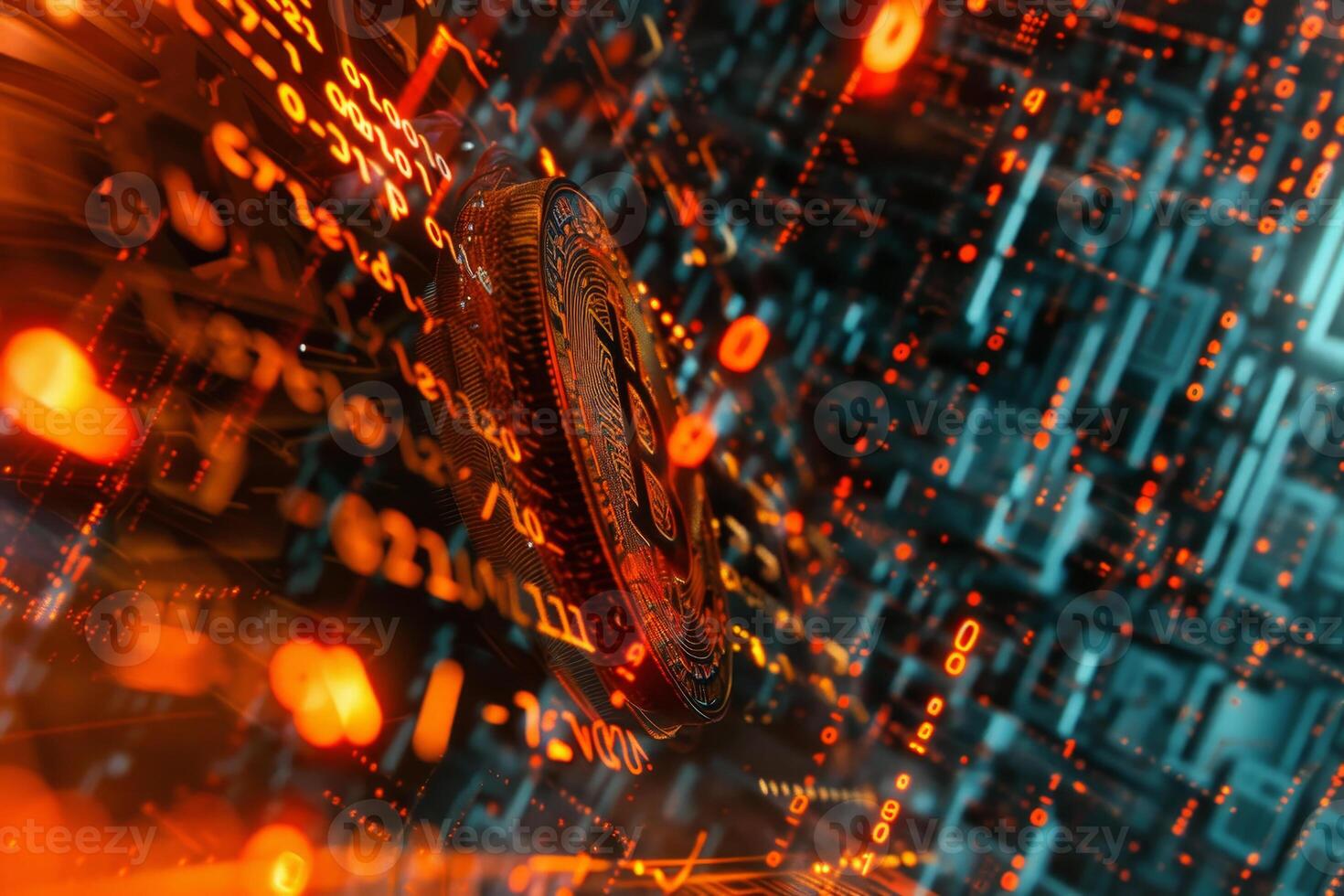 Bitcoin and blockchain technology in the background photo