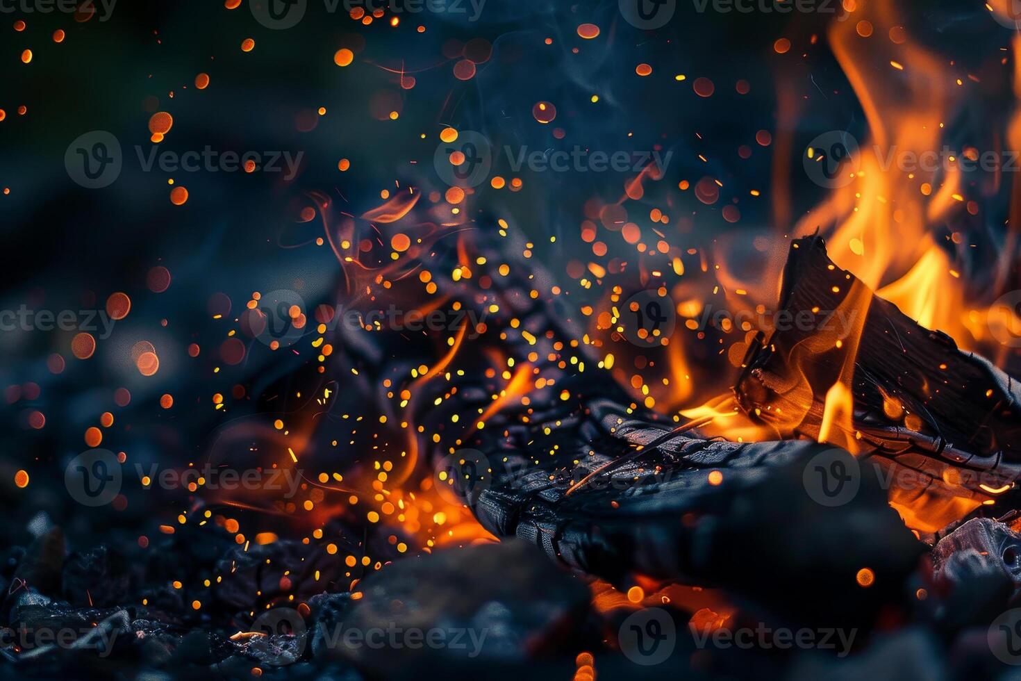 A close up of a fire with sparks photo