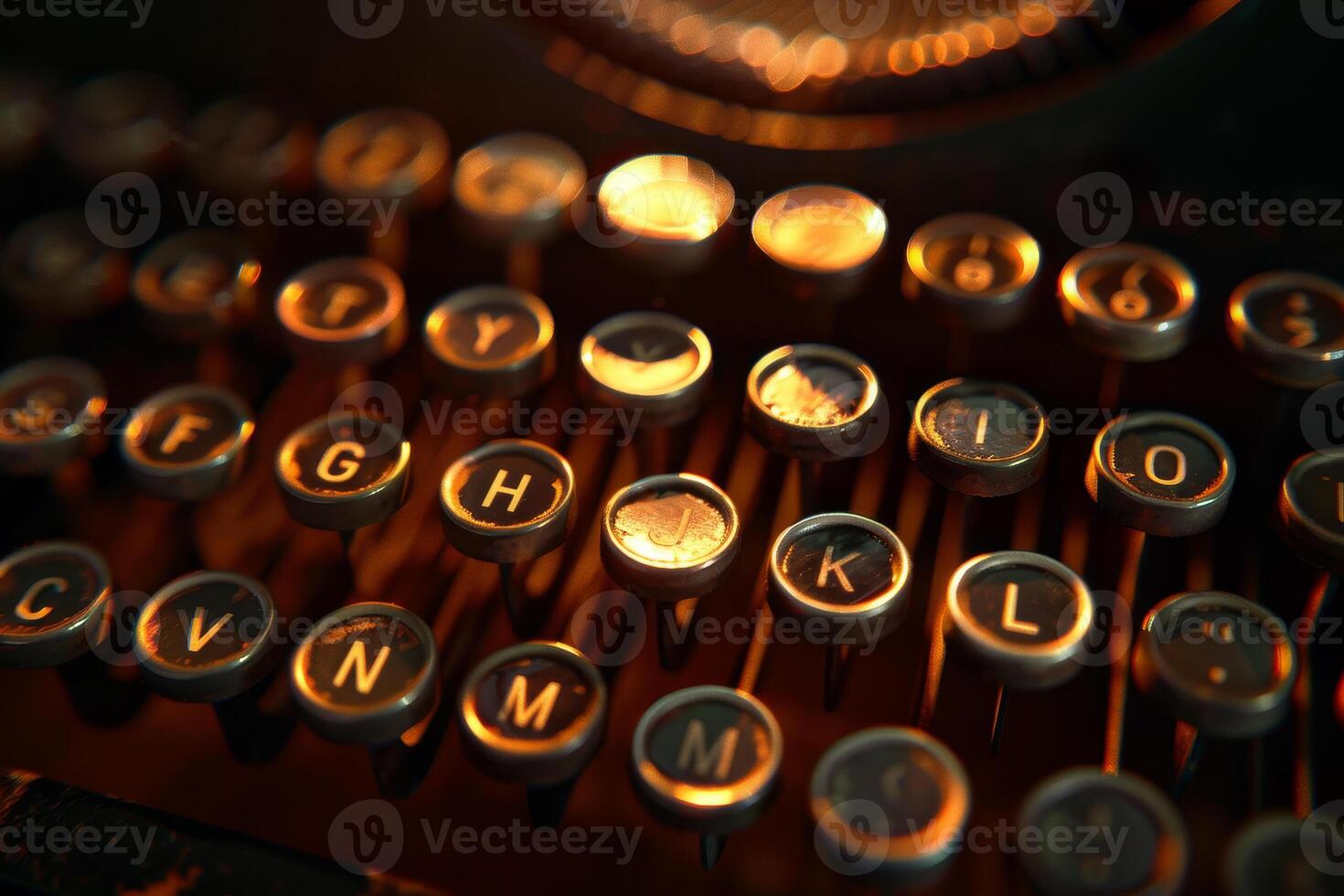 An old typewriter with keys lit up in the dark photo