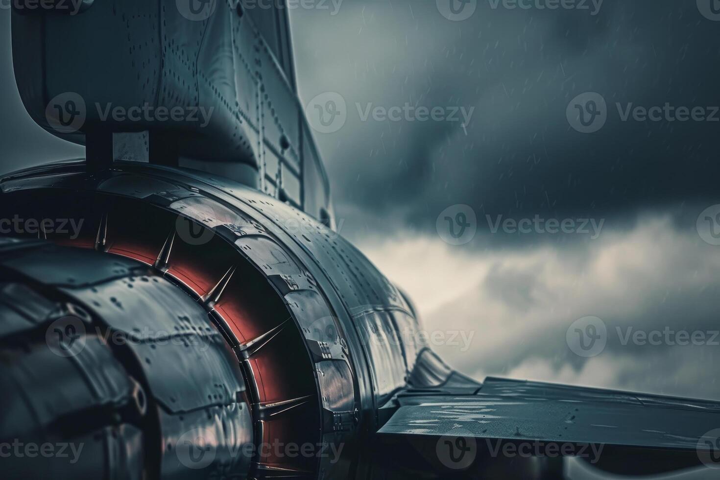 The image captures the intricate propulsion system of a military submarine against a moody backdrop of dark, stormy clouds, highlighting its robust engineering photo