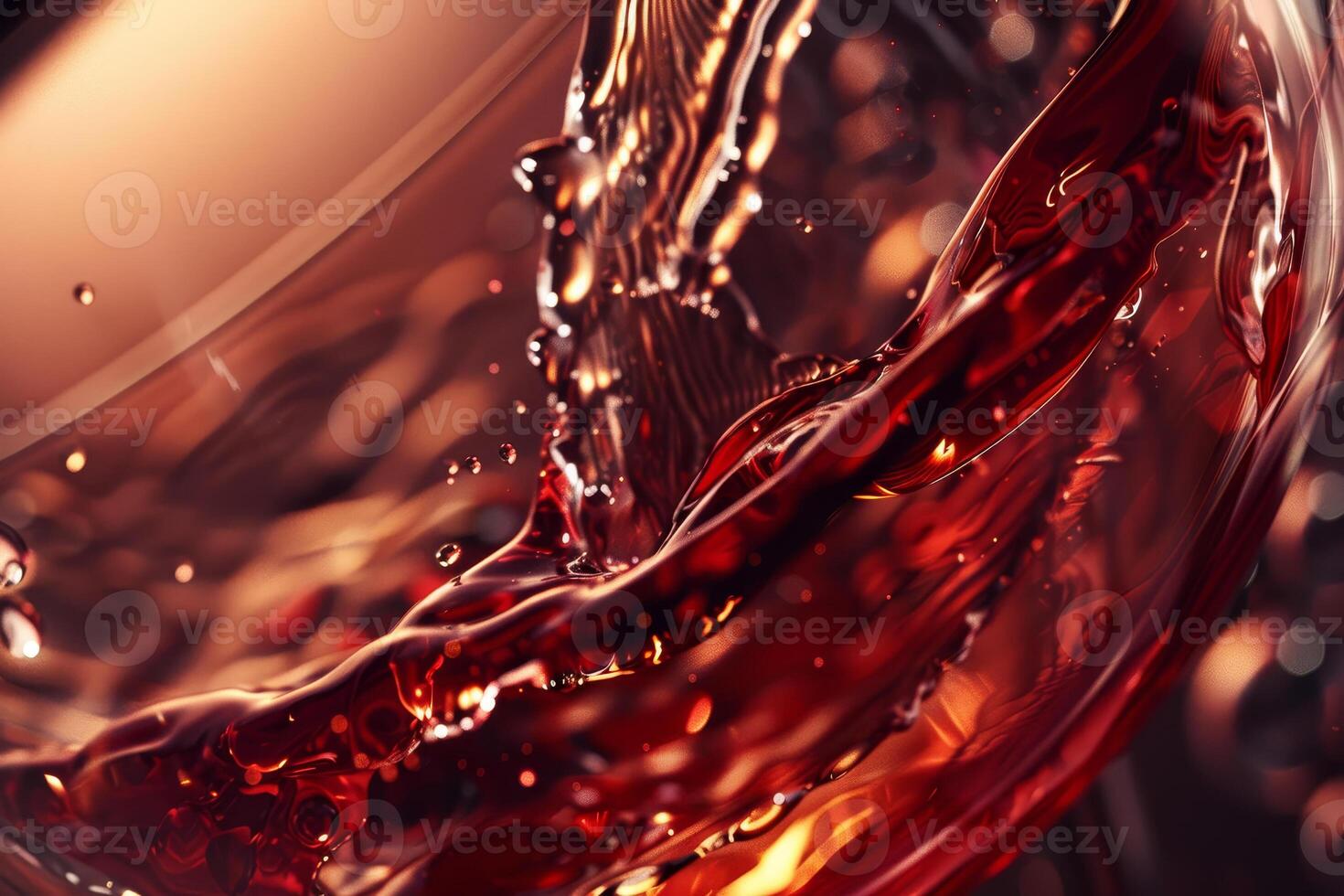 A vibrant red wine is captured mid-swish in a glass, showcasing its deep color and the dynamic movement of liquid as light reflects off the surface, creating an elegant atmosphere photo