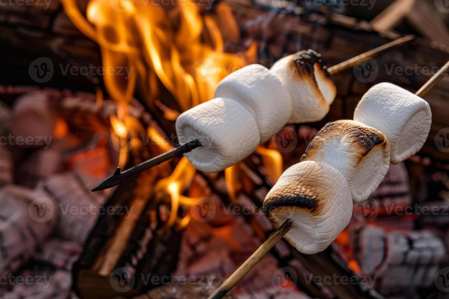 Marshmallows on sticks over a fire photo