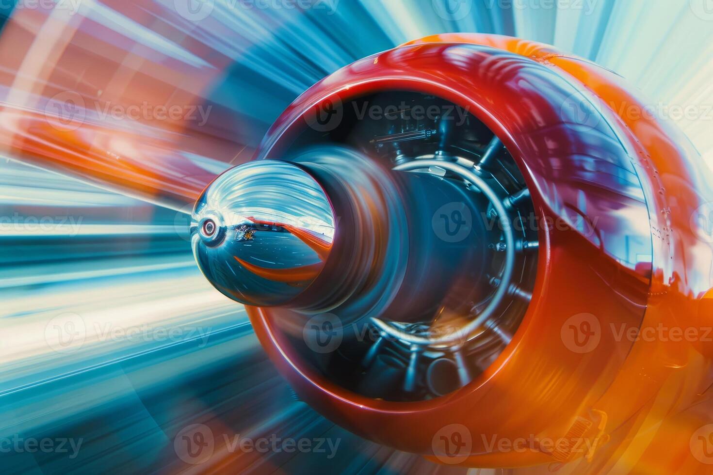A vibrant close-up captures a spinning propeller, conveying motion and energy as the aircraft prepares for takeoff at an airfield under clear skies photo