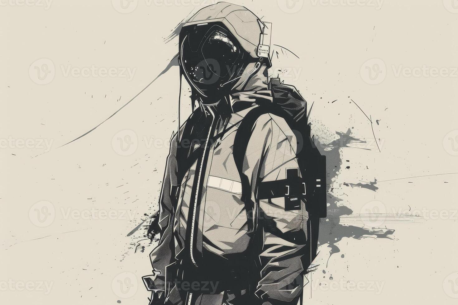 Clad in a sleek, modern space suit, the individual stands confidently against a simple backdrop, emphasizing the innovative design and protective features of the outfit photo