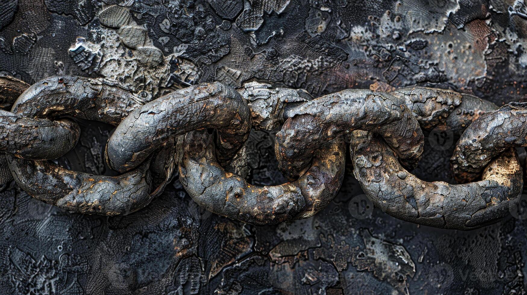 A rusty chain is hanging on a wall photo