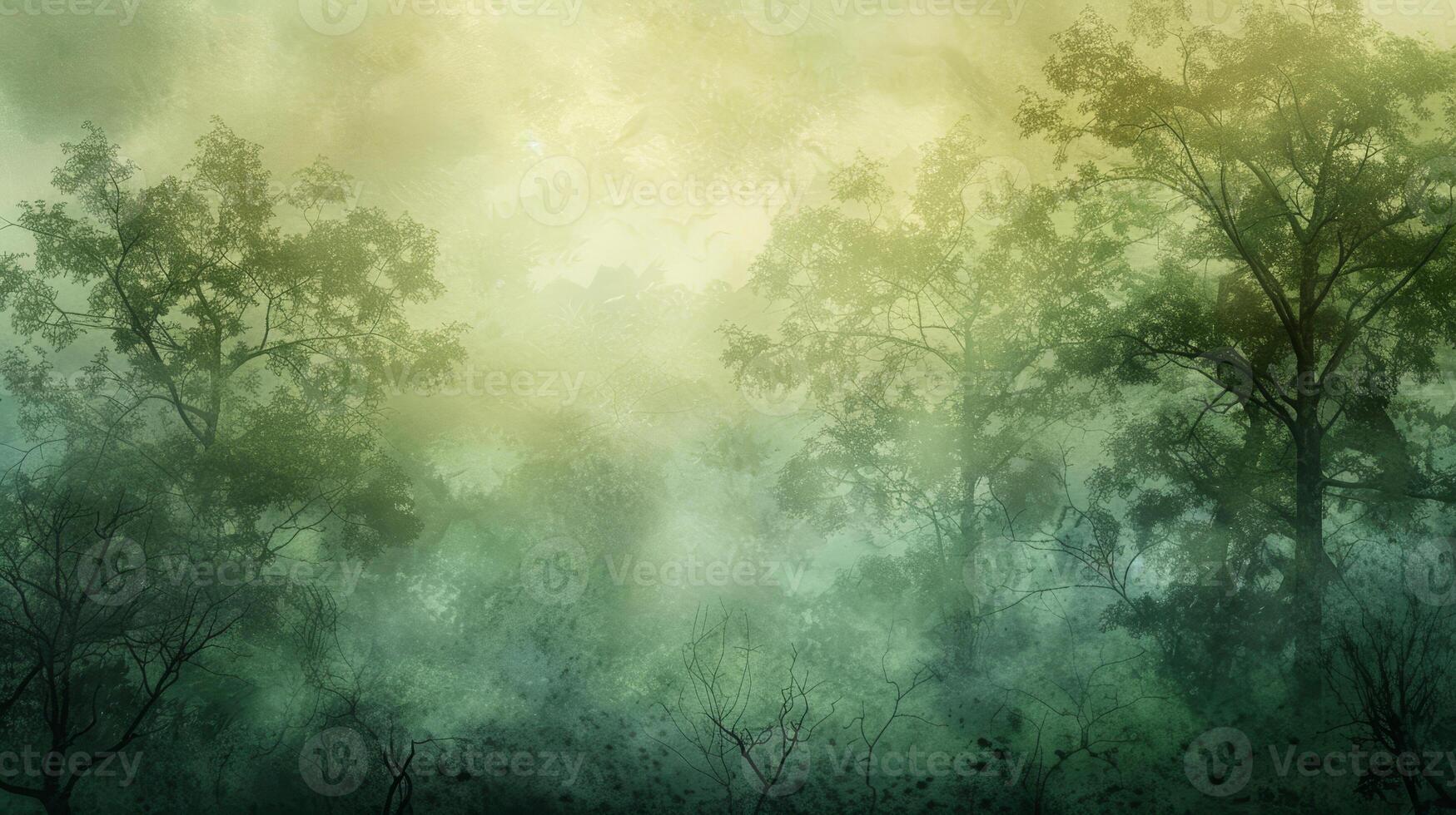 A forest with trees and a misty sky photo