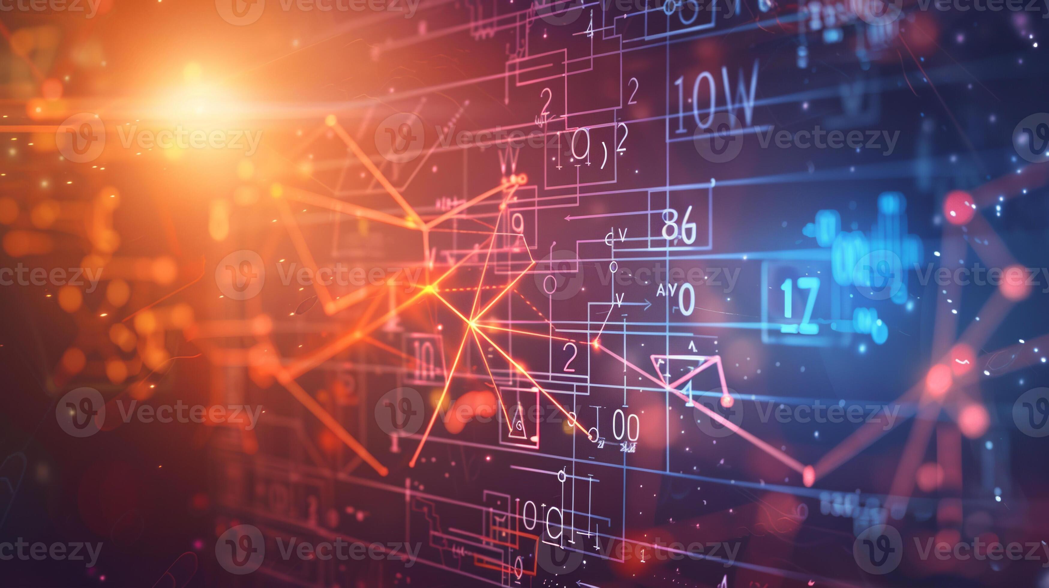 A colorful image of a computer screen with a lot of numbers and lines ...