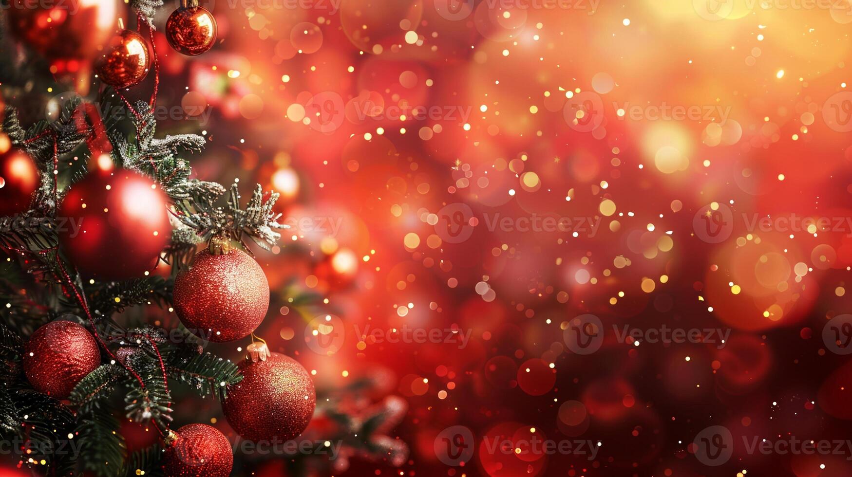 A red background with a tree full of red ornaments photo
